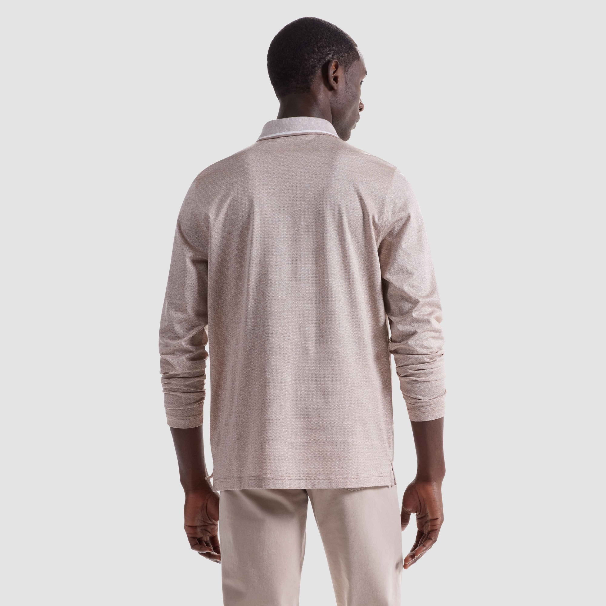 Geometric Jacquard Long Sleeve Polo
