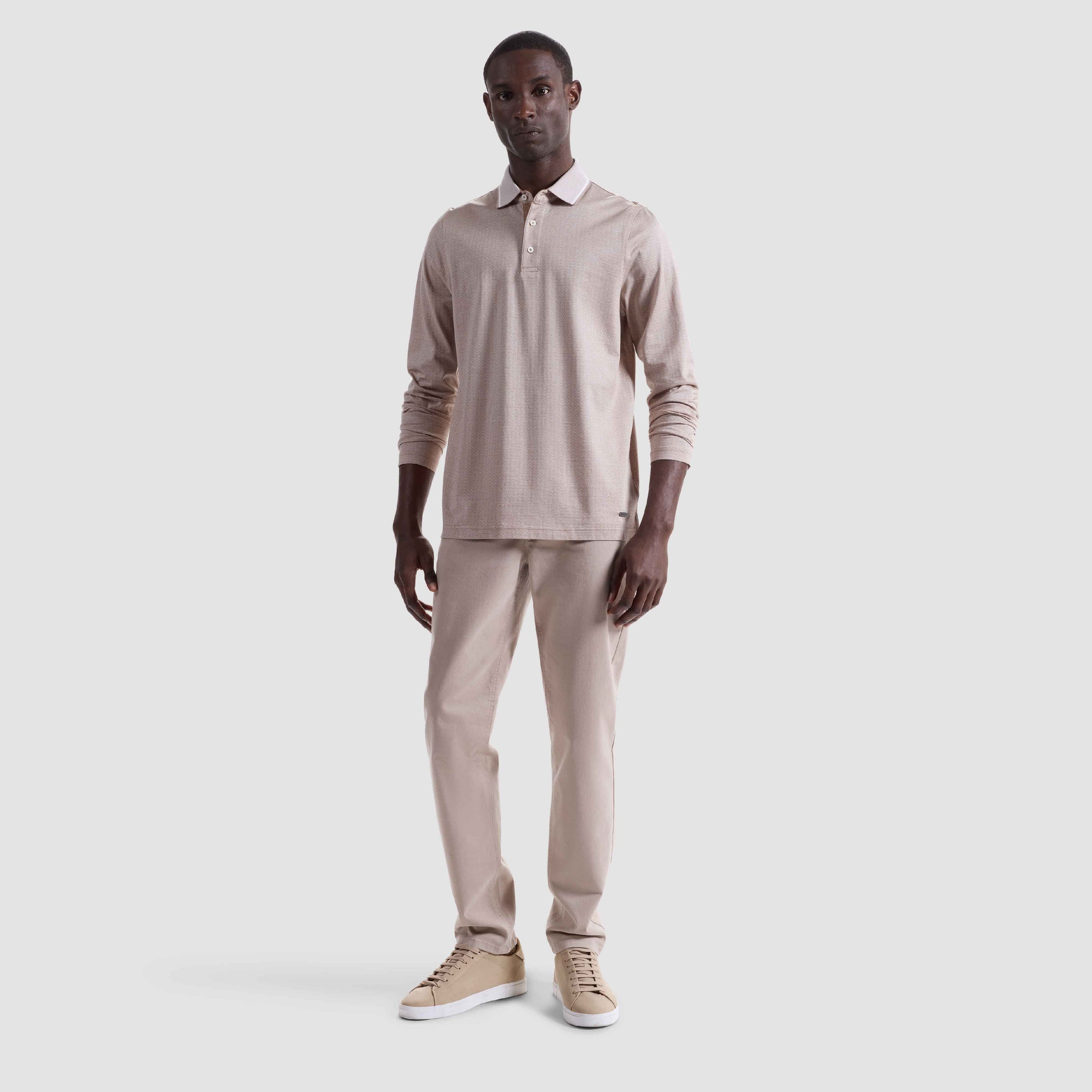 Geometric Jacquard Long Sleeve Polo