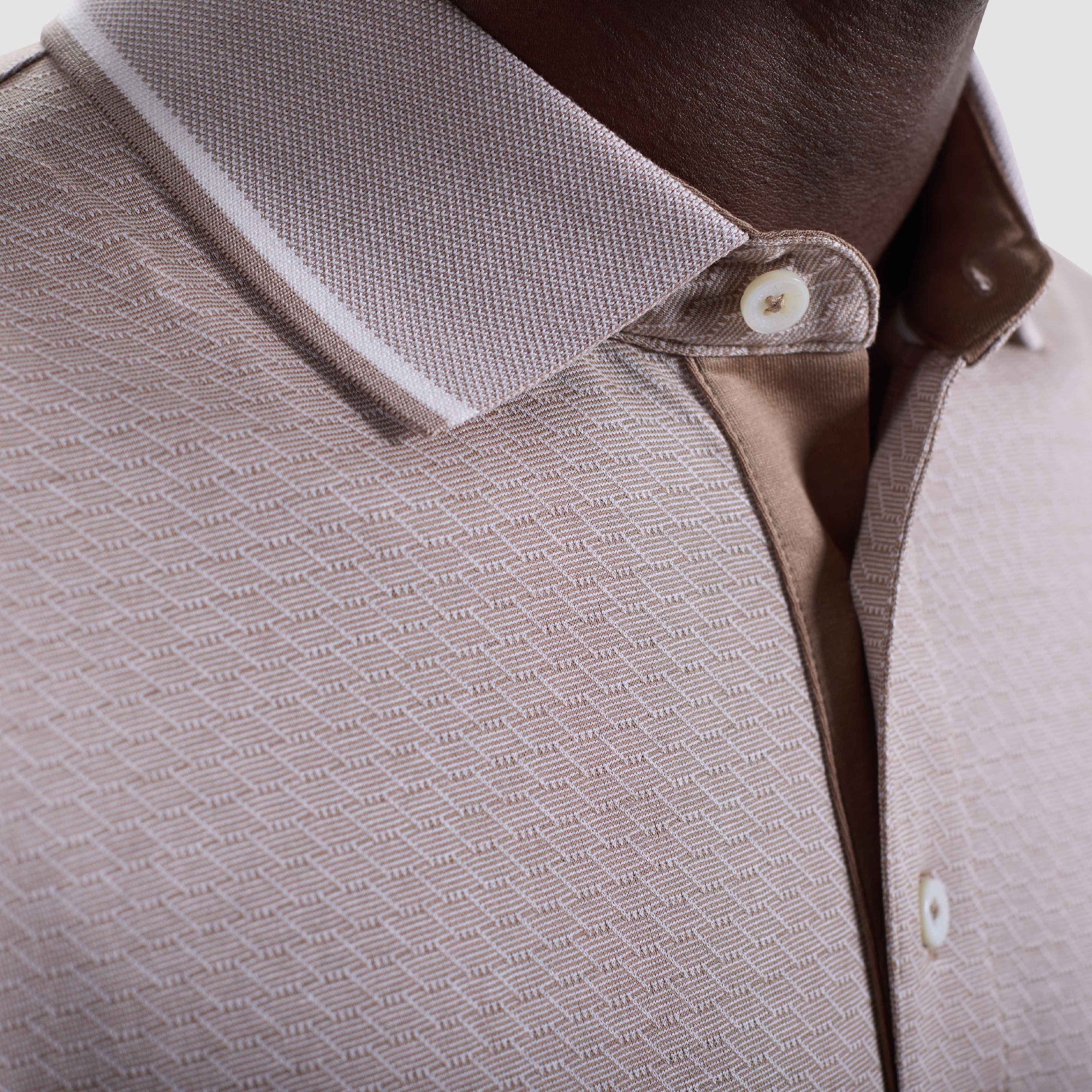 Geometric Jacquard Long Sleeve Polo