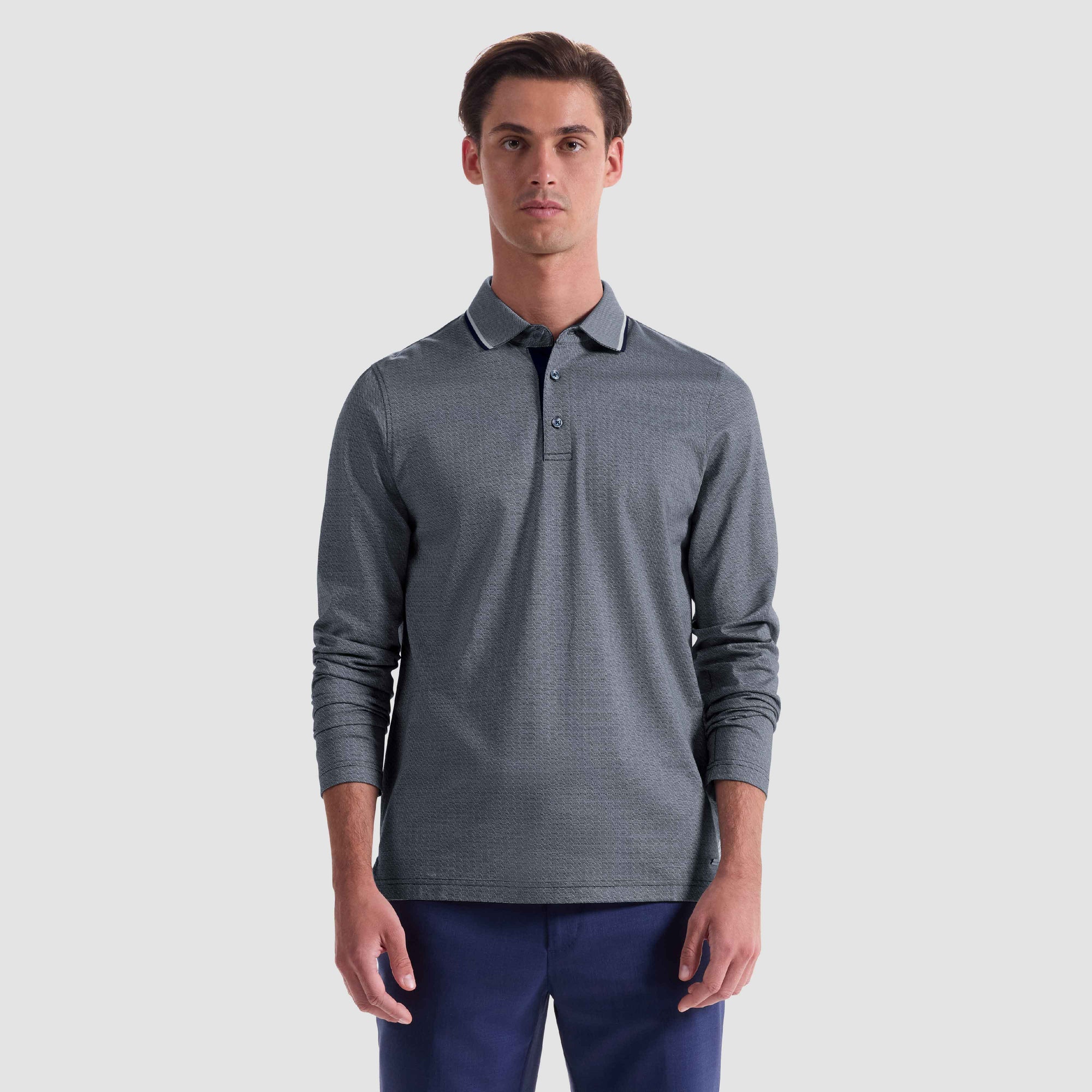 Geometric Jacquard Long Sleeve Polo