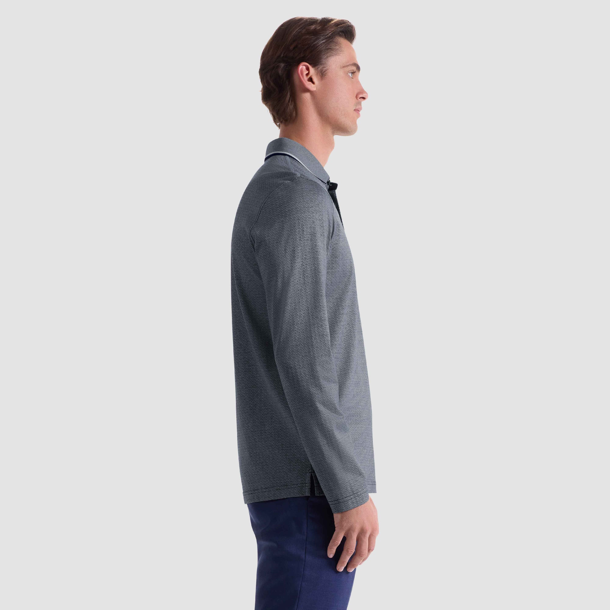 Geometric Jacquard Long Sleeve Polo