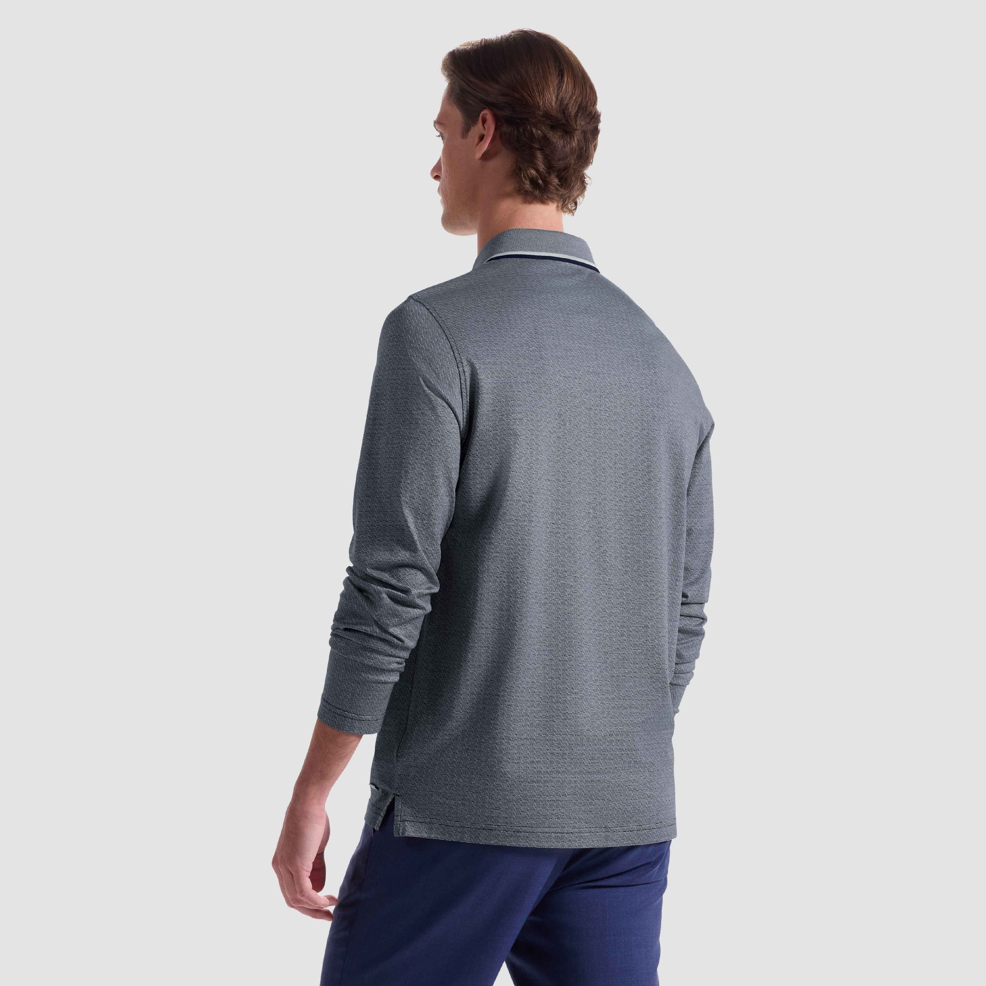 Geometric Jacquard Long Sleeve Polo