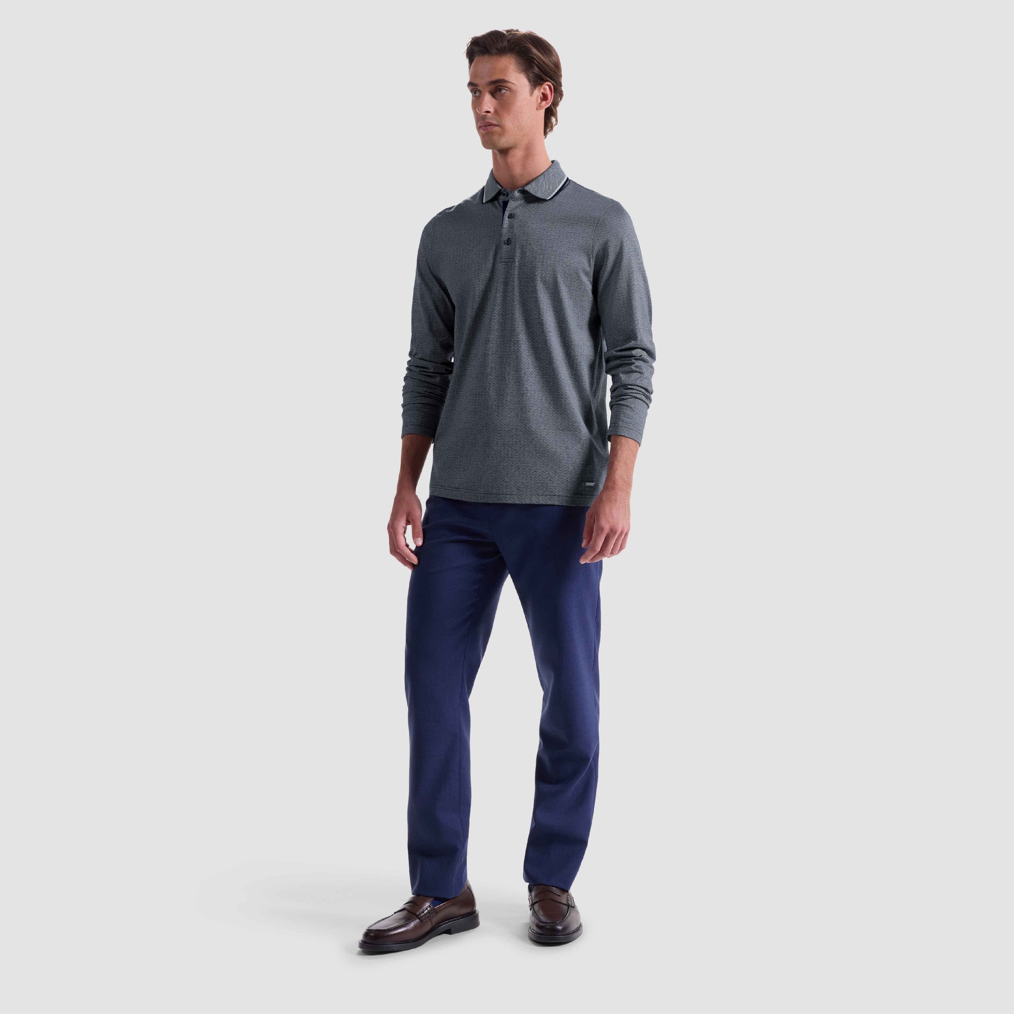 Geometric Jacquard Long Sleeve Polo