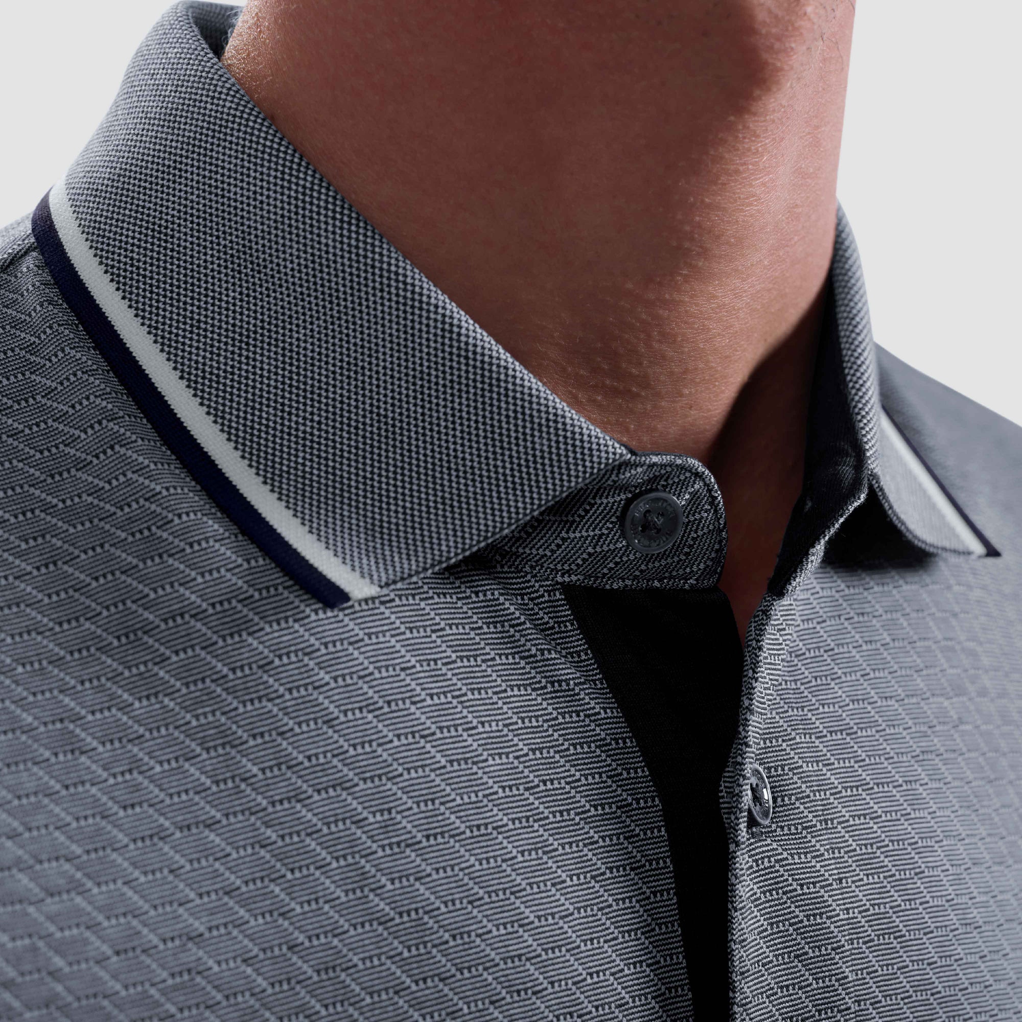 Geometric Jacquard Long Sleeve Polo