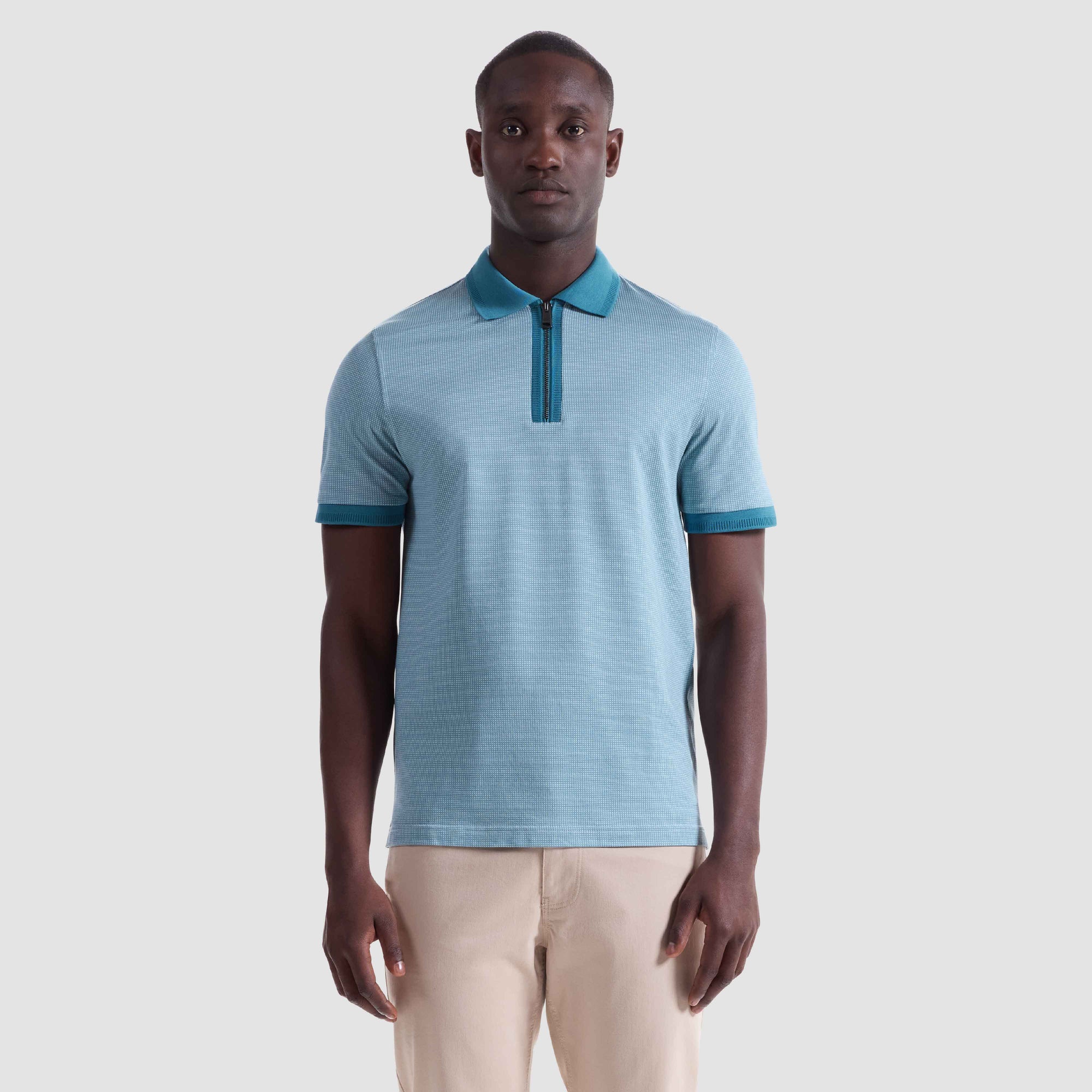 Pin Check Quarter Zip Polo