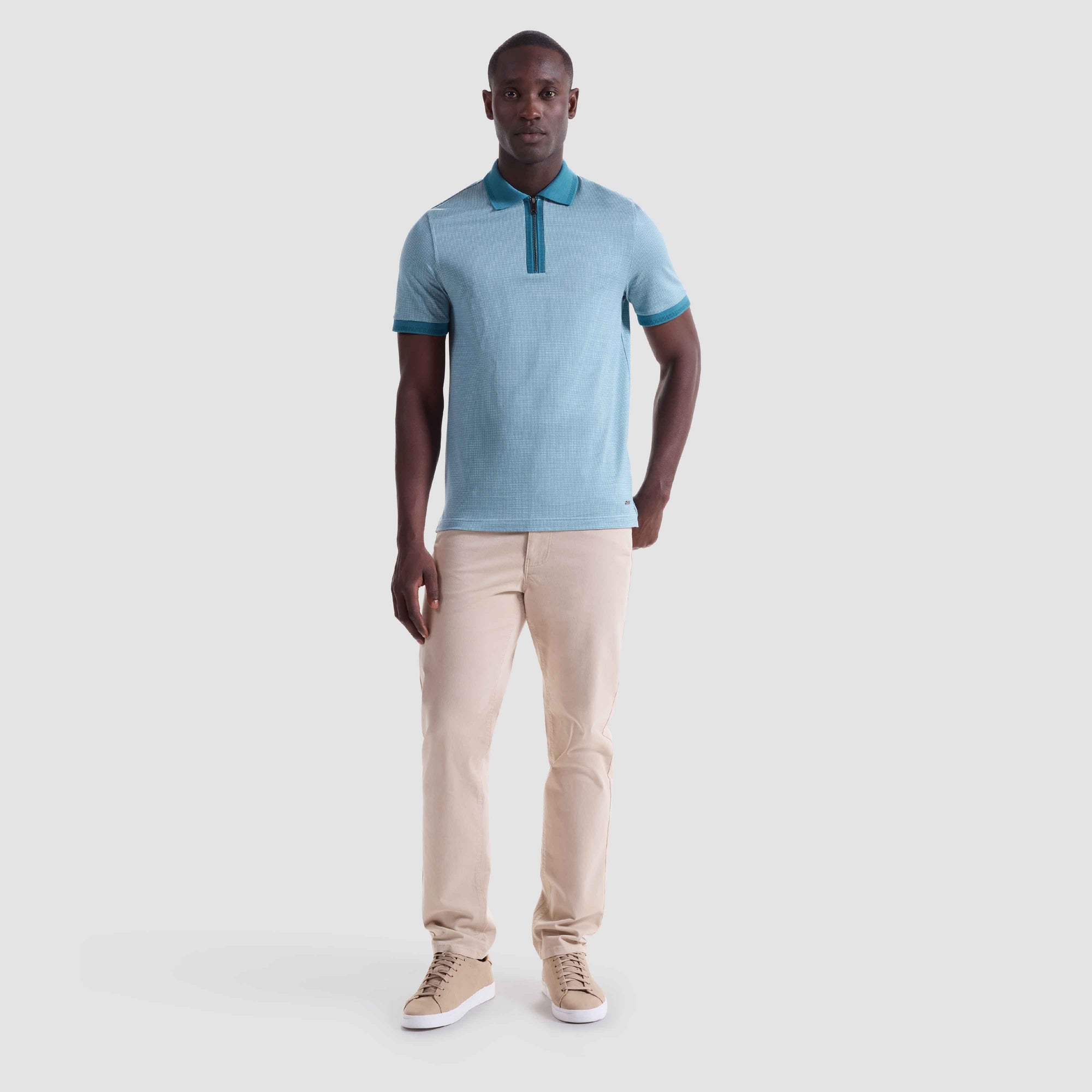 Pin Check Quarter Zip Polo