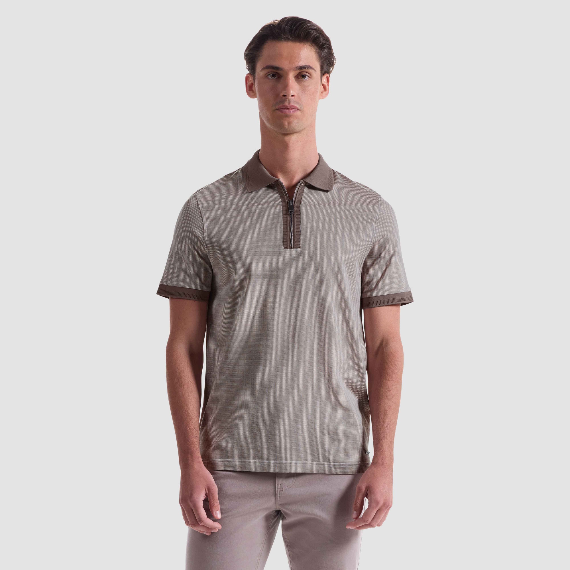Pin Check Quarter Zip Polo