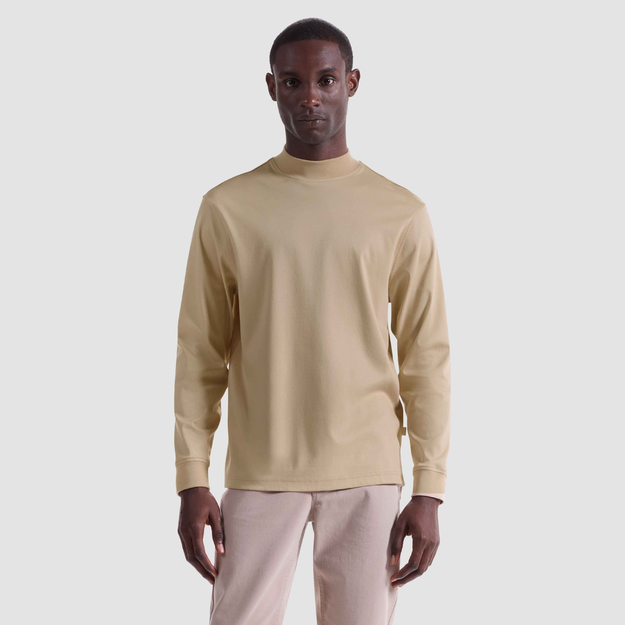 Solid Mock Neck Long Sleeve Tee