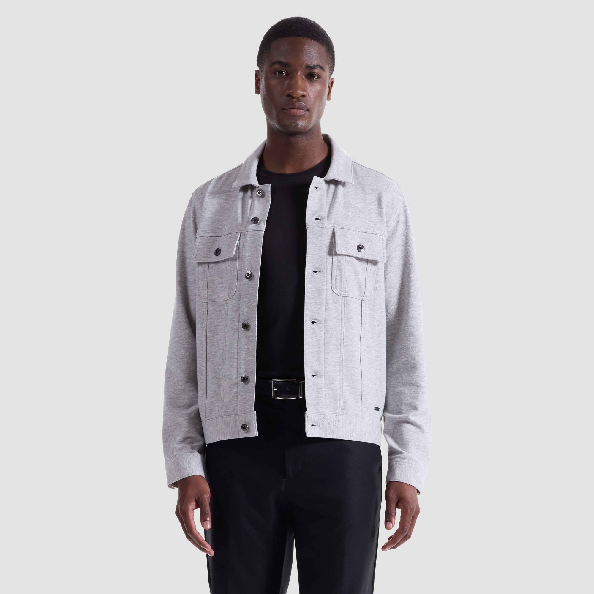 Twill-Effect Knit Trucker Jacket