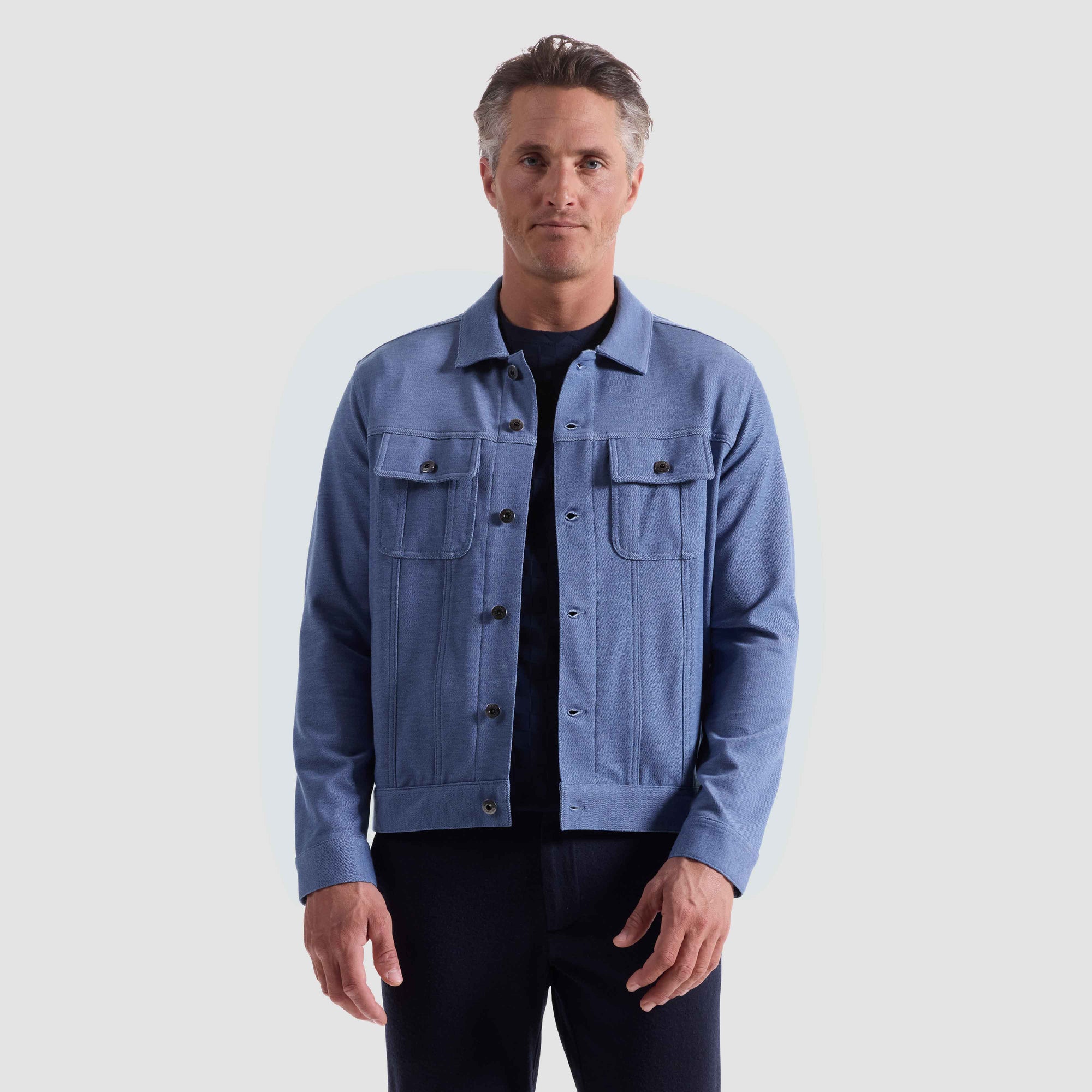 Twill-Effect Knit Trucker Jacket