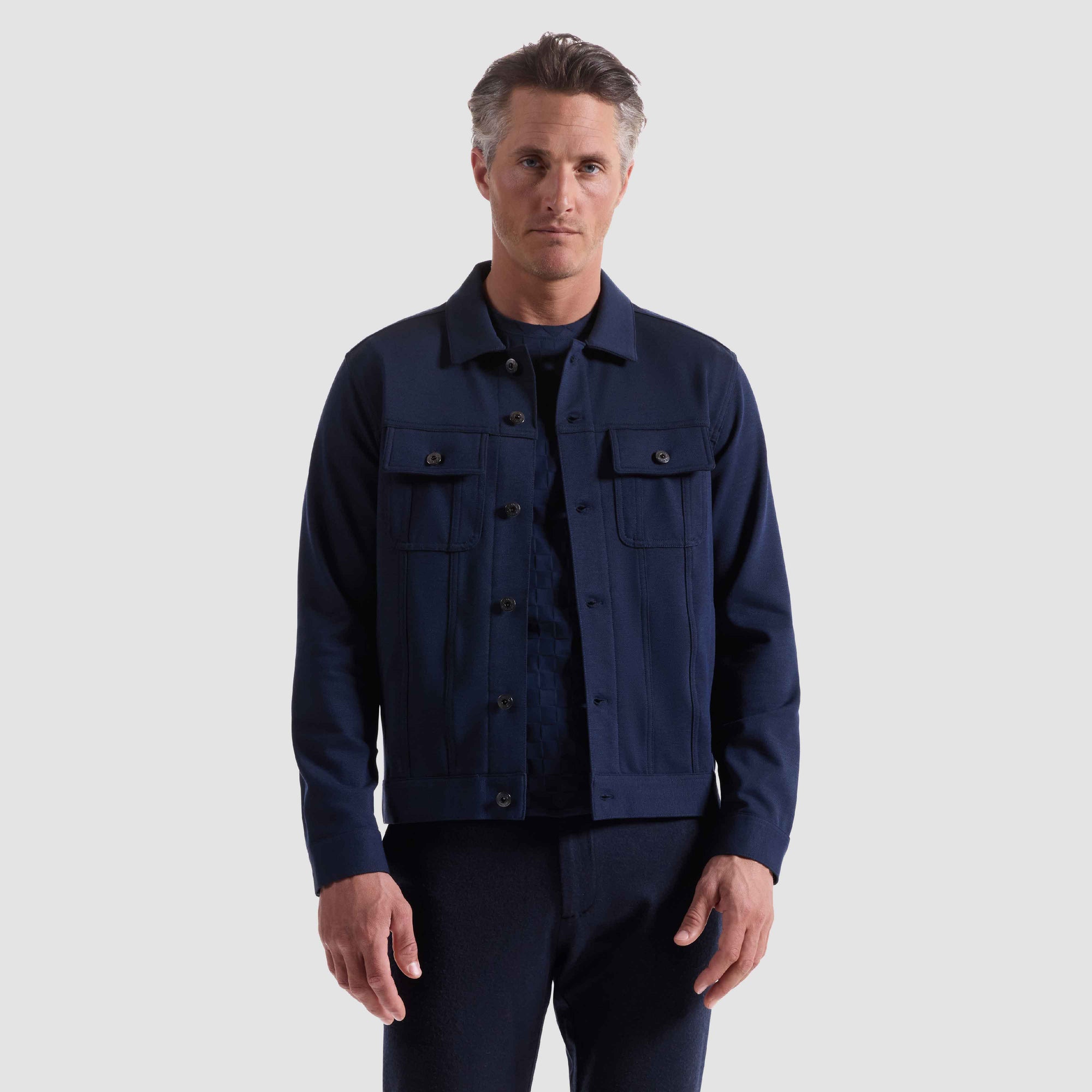 Twill-Effect Knit Trucker Jacket