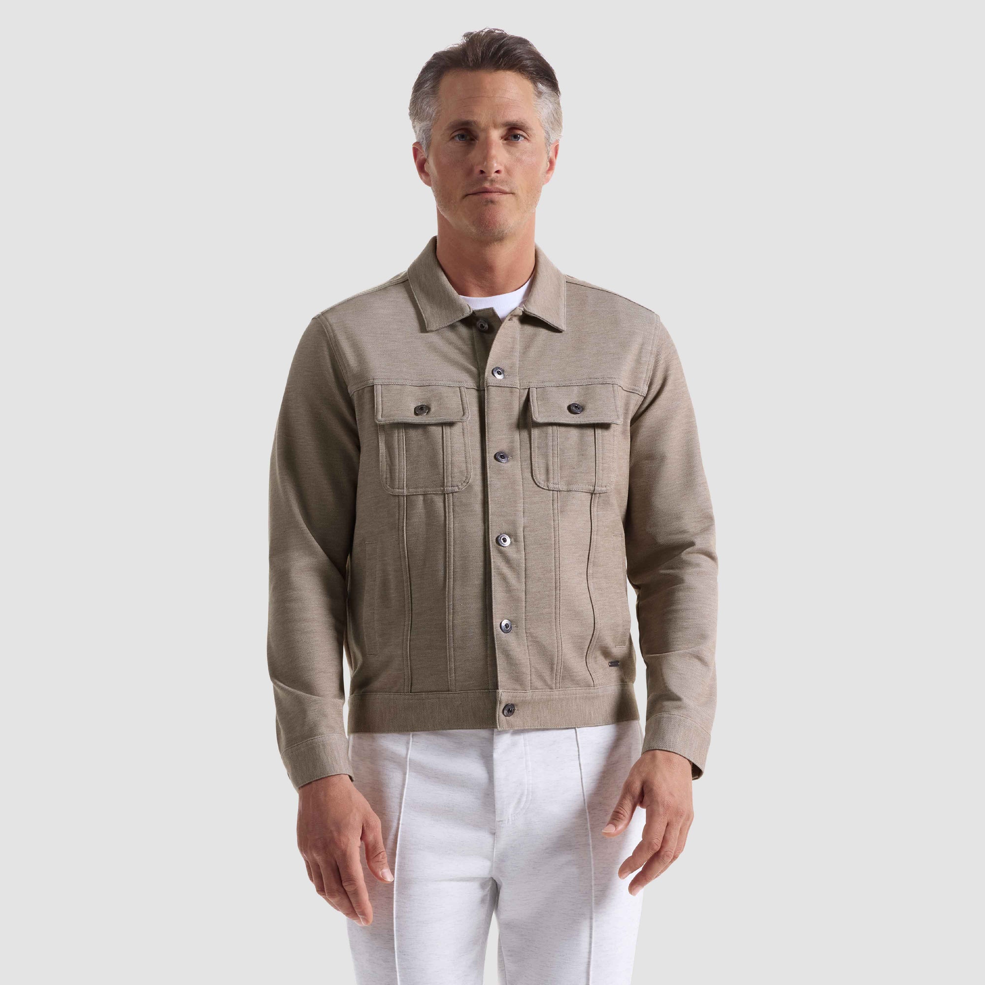 Twill-Effect Knit Trucker Jacket