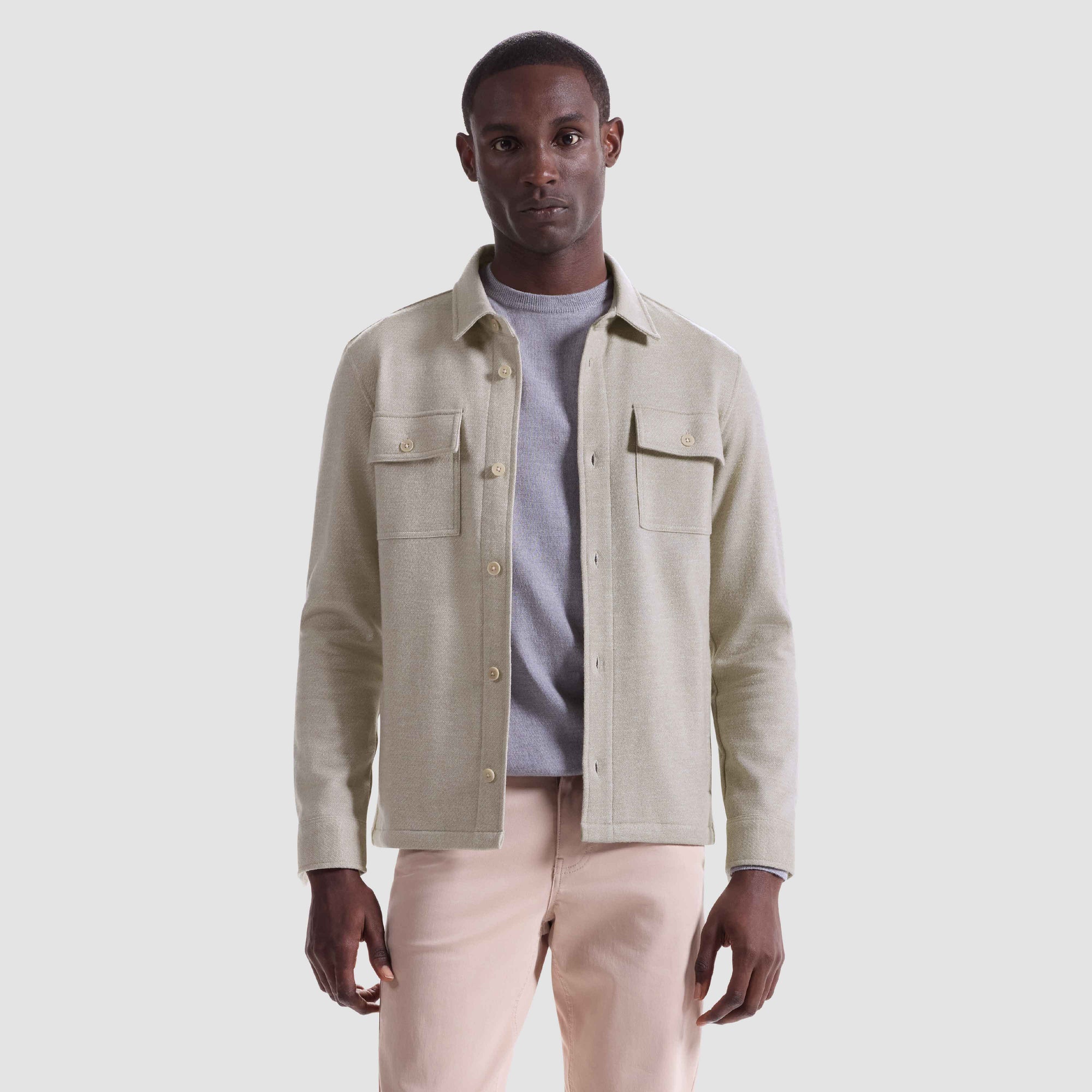 Twill-Effect Knit Overshirt