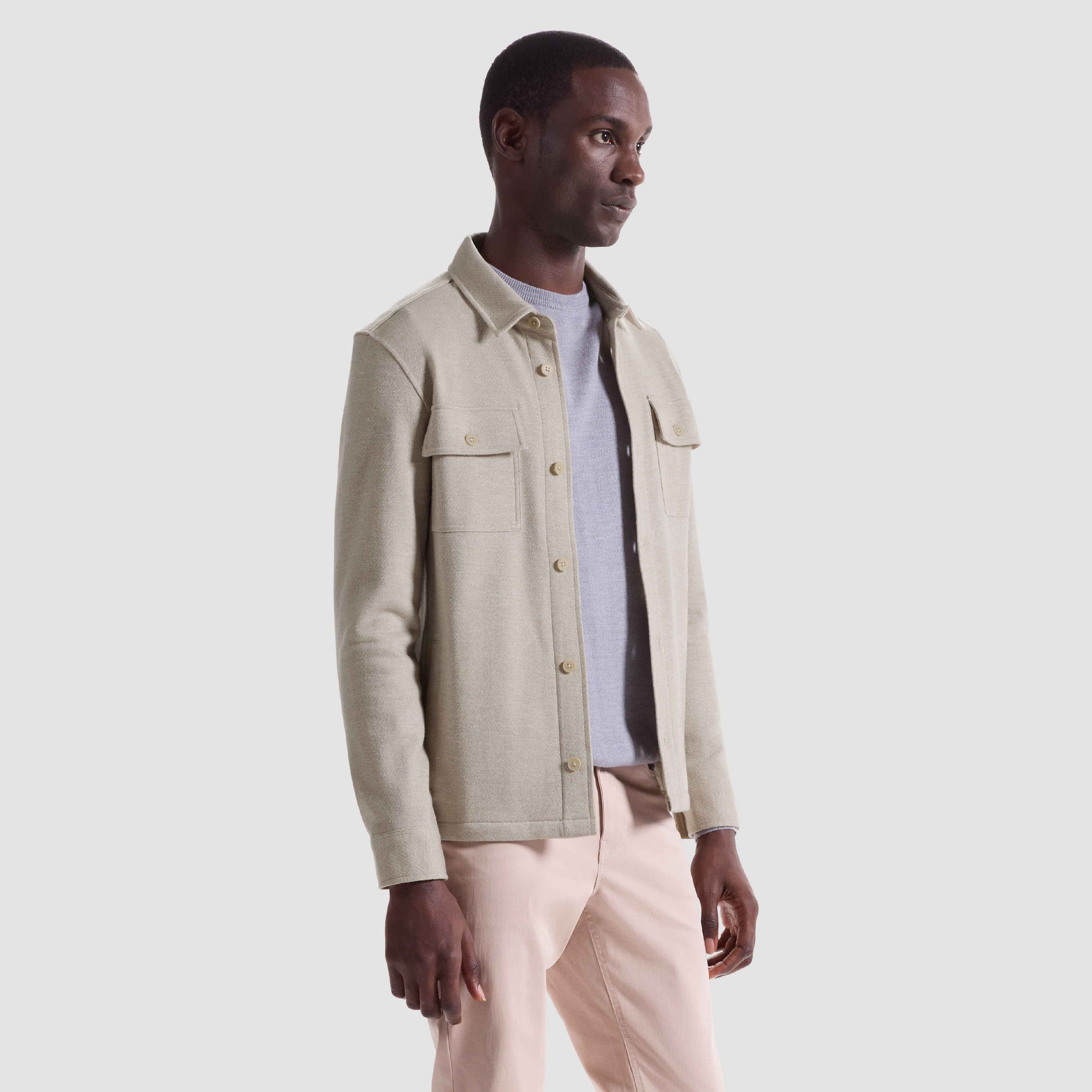 Twill-Effect Knit Overshirt