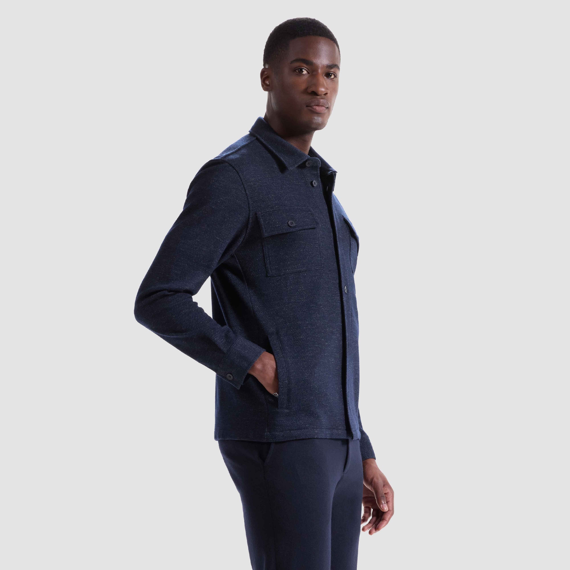 Twill-Effect Knit Overshirt