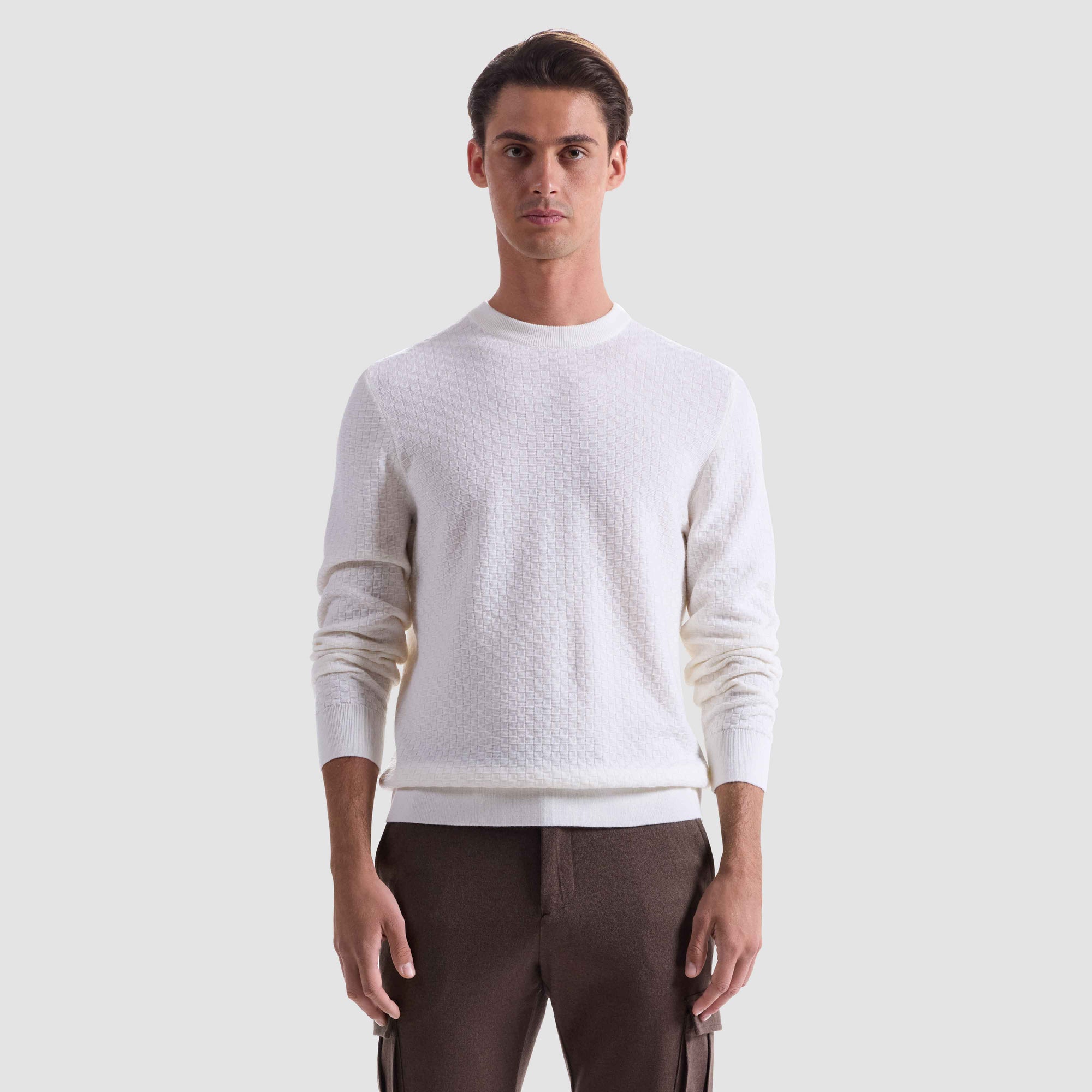 Basketweave Crewneck Sweater