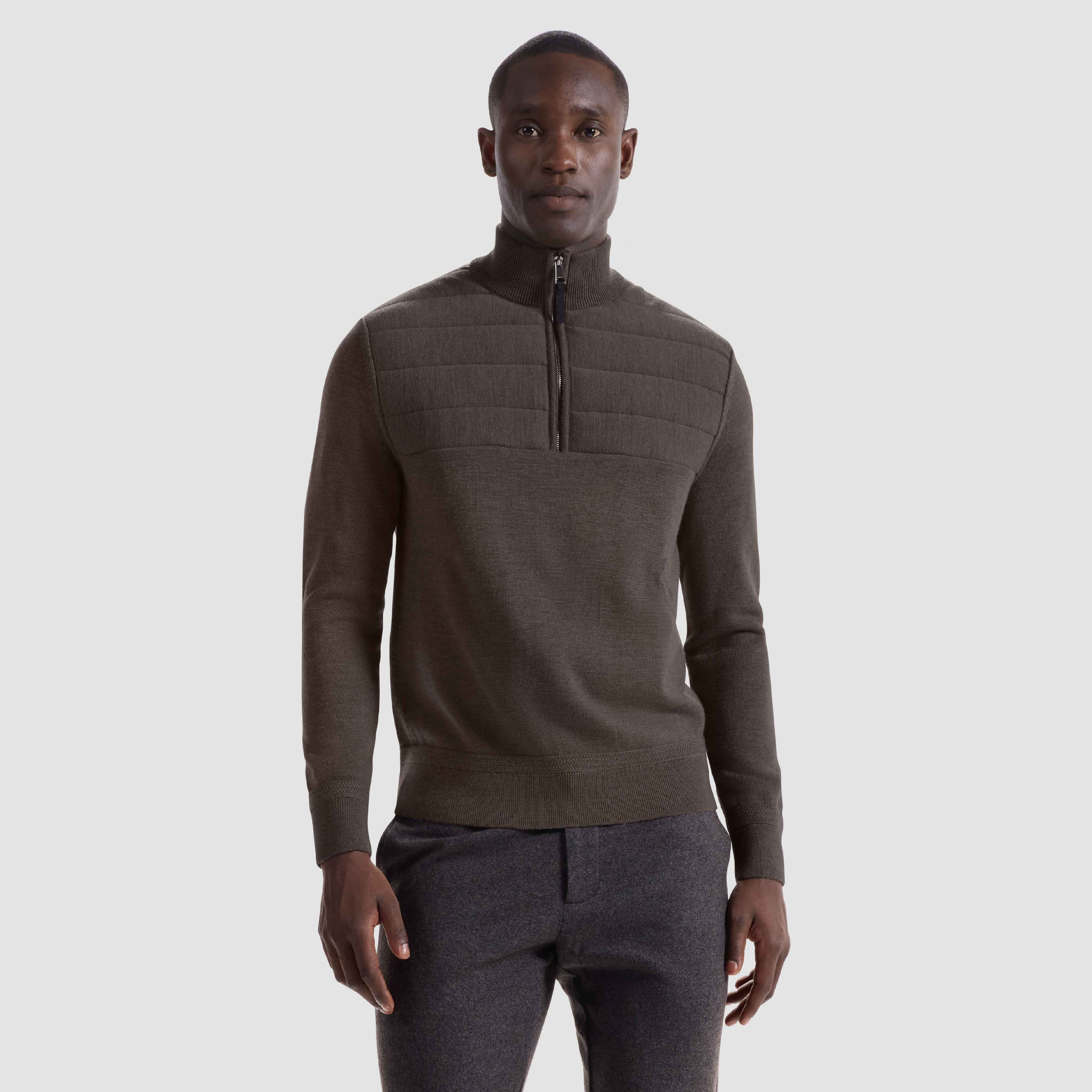 ムエット Melange Quarter Zip Mock Neck Sweater in Walnut – BUGATCHI