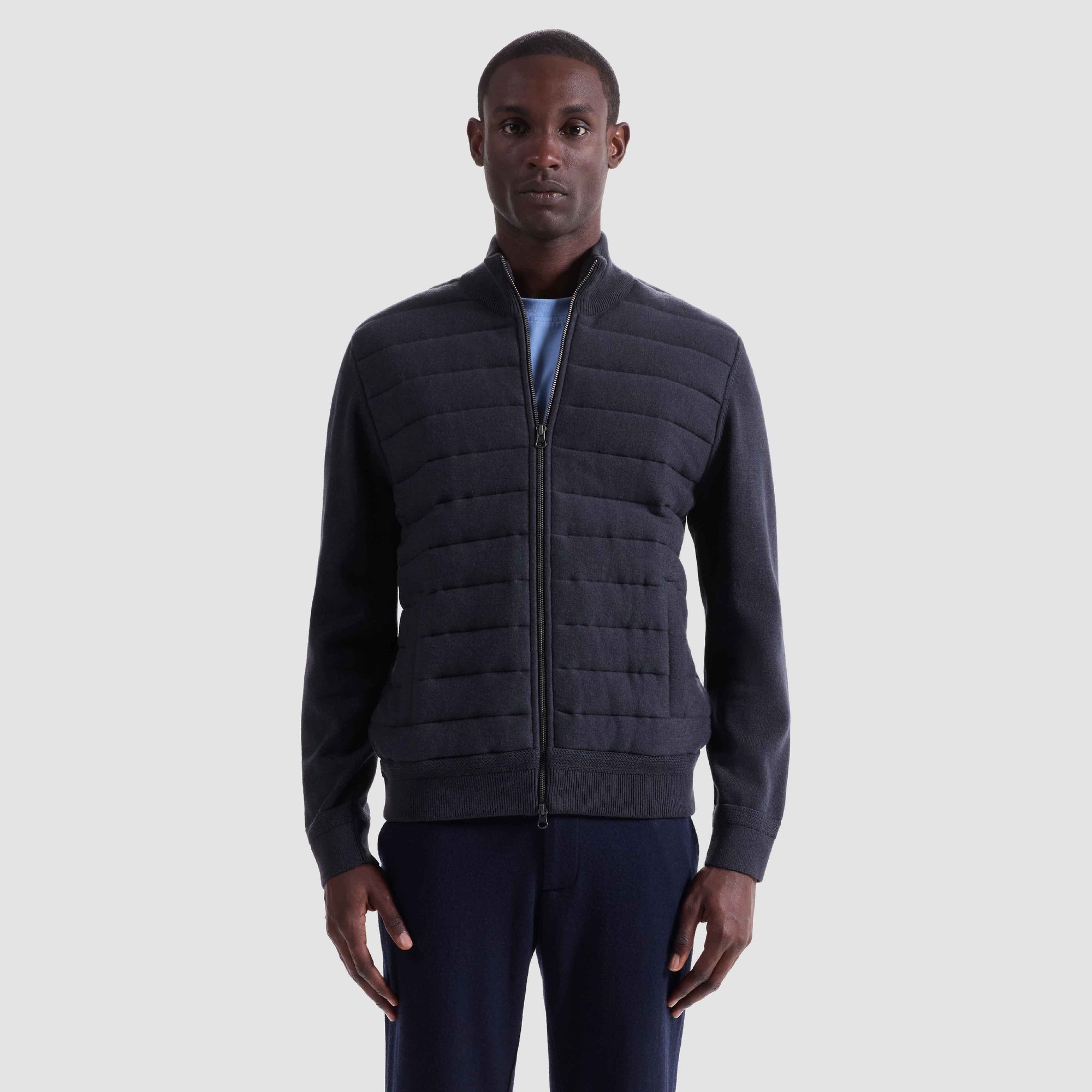 Melange Quilted Full Zip Sweater