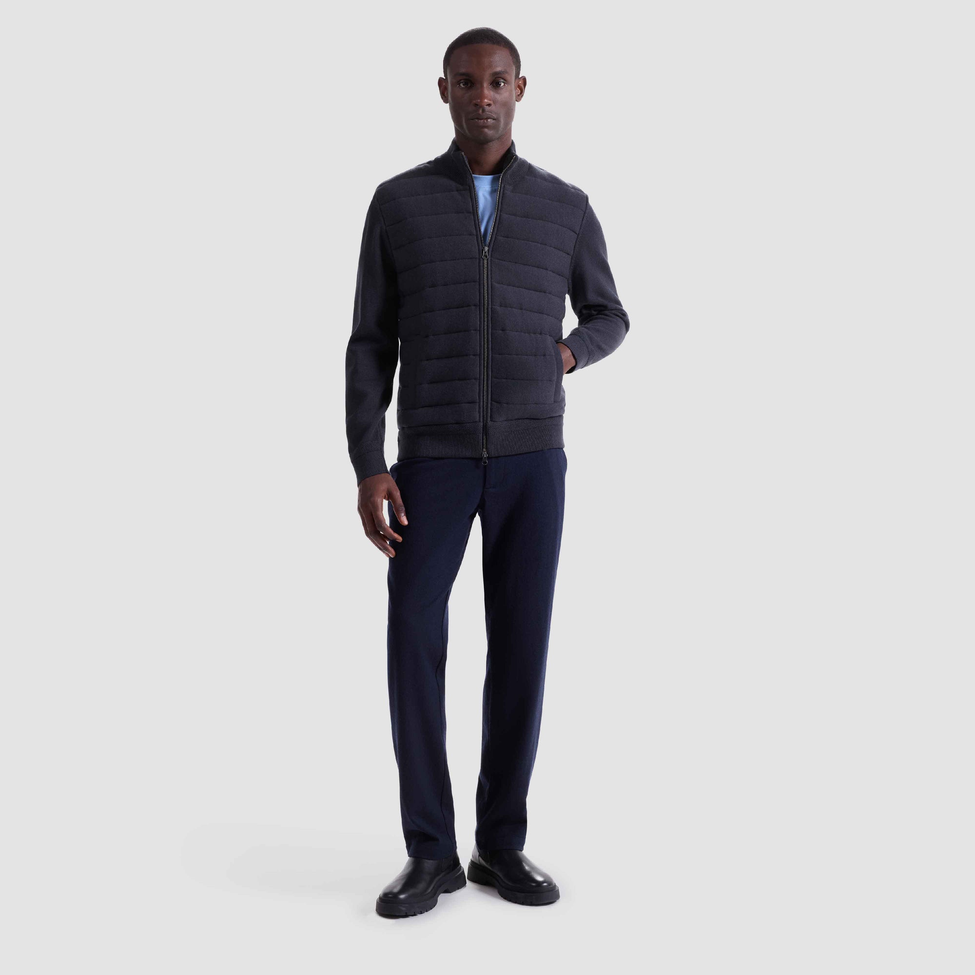 Melange Quilted Full Zip Sweater