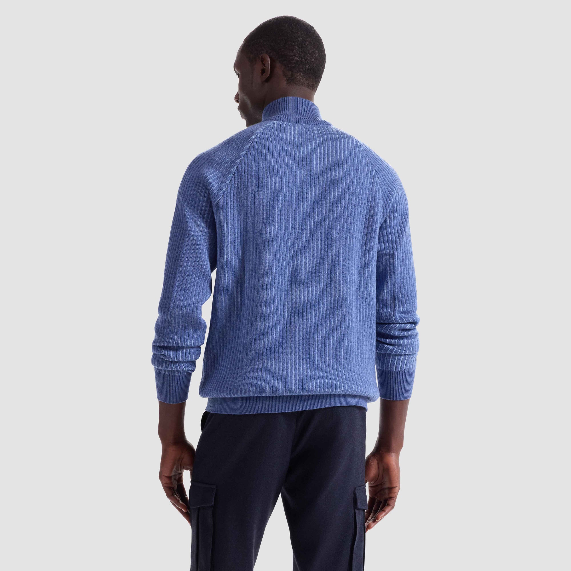 Two-Tone Rib Knit Quarter Zip Sweater
