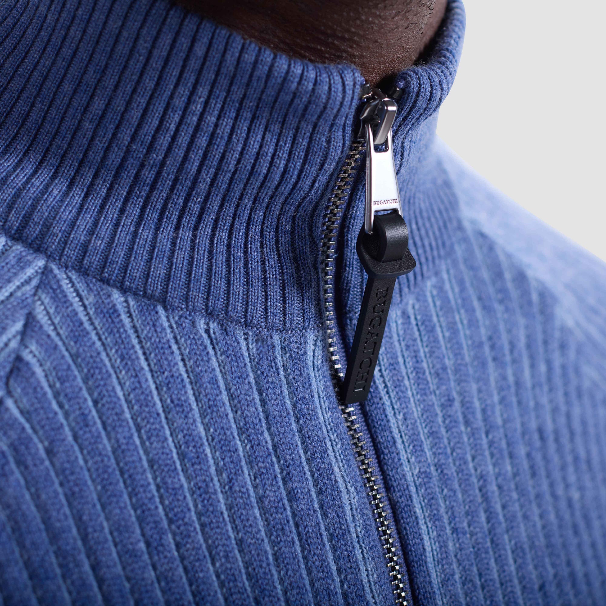 Two-Tone Rib Knit Quarter Zip Sweater