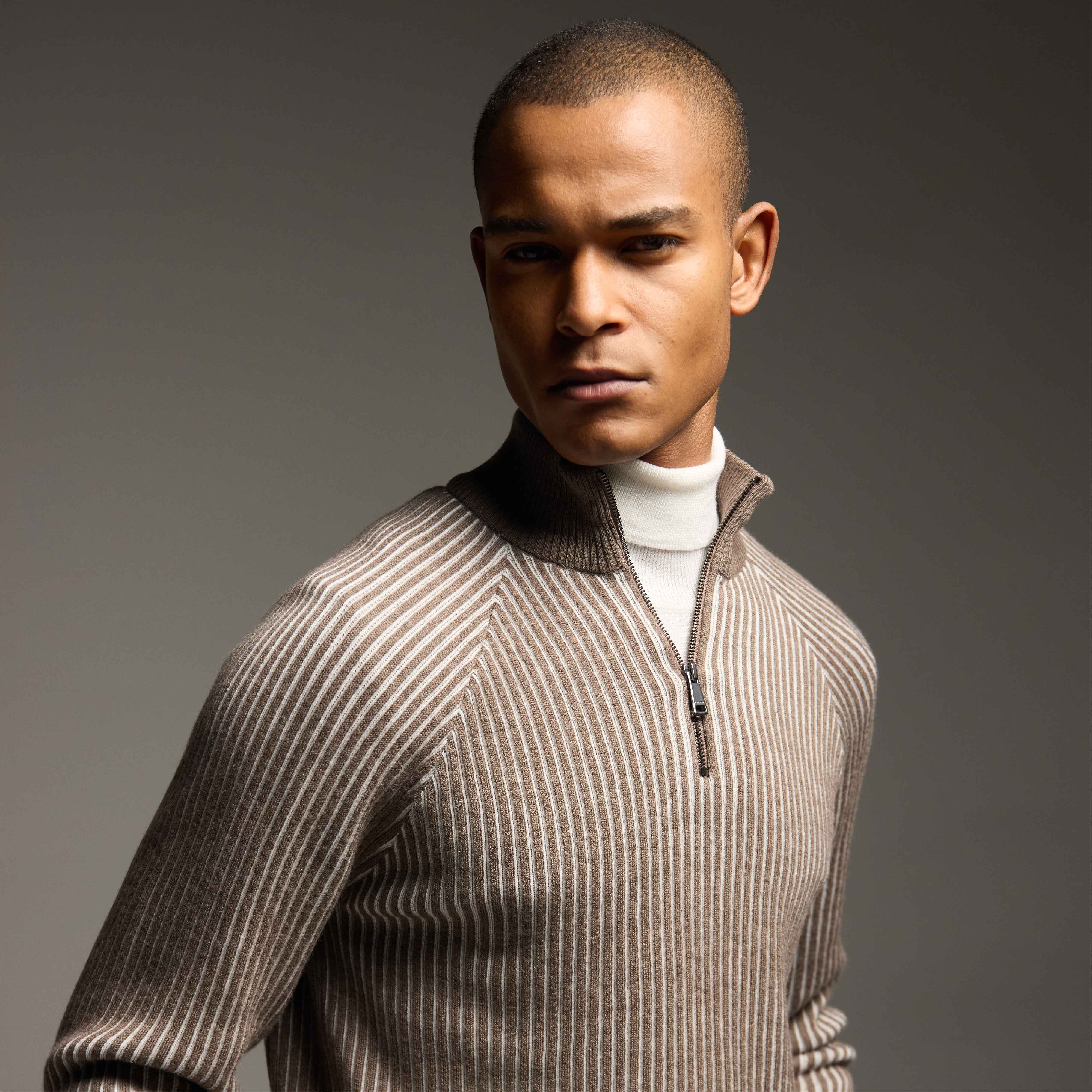 Two-Tone Rib Knit Quarter Zip Sweater – BUGATCHI