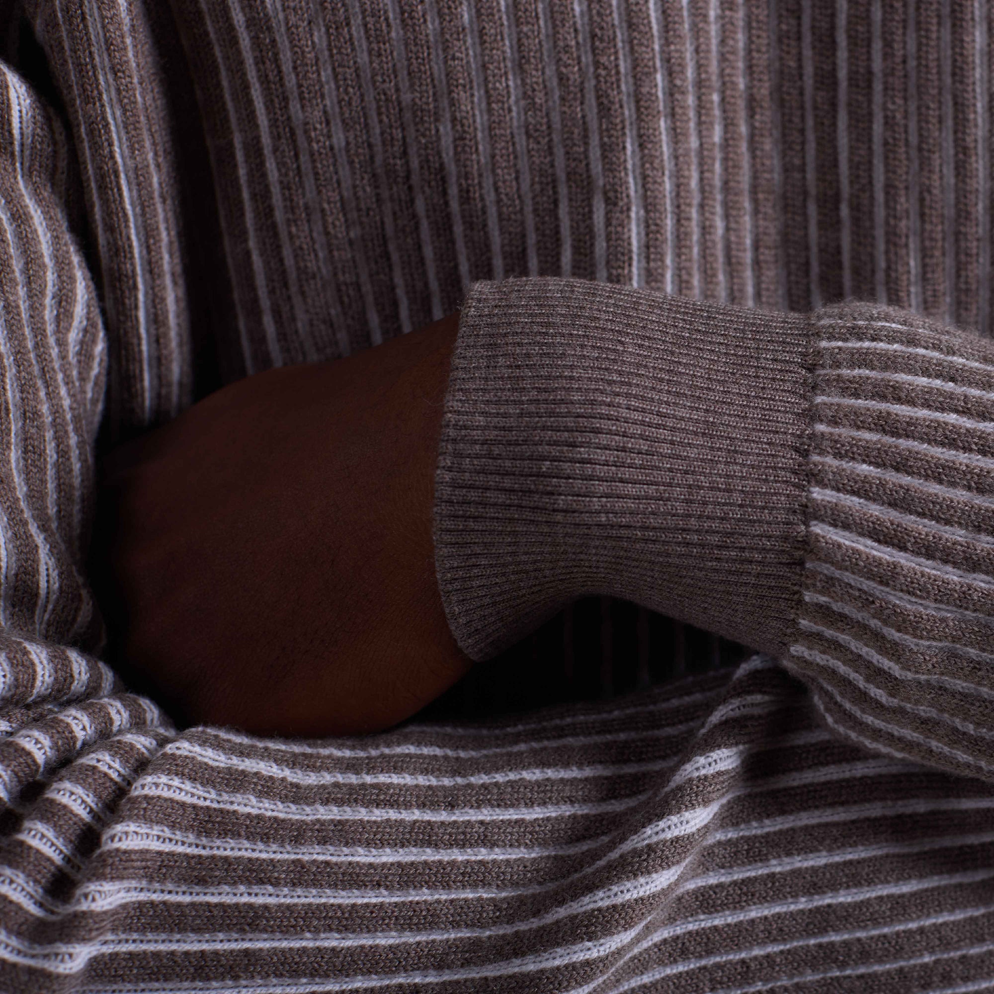 Two-Tone Rib Knit Quarter Zip Sweater