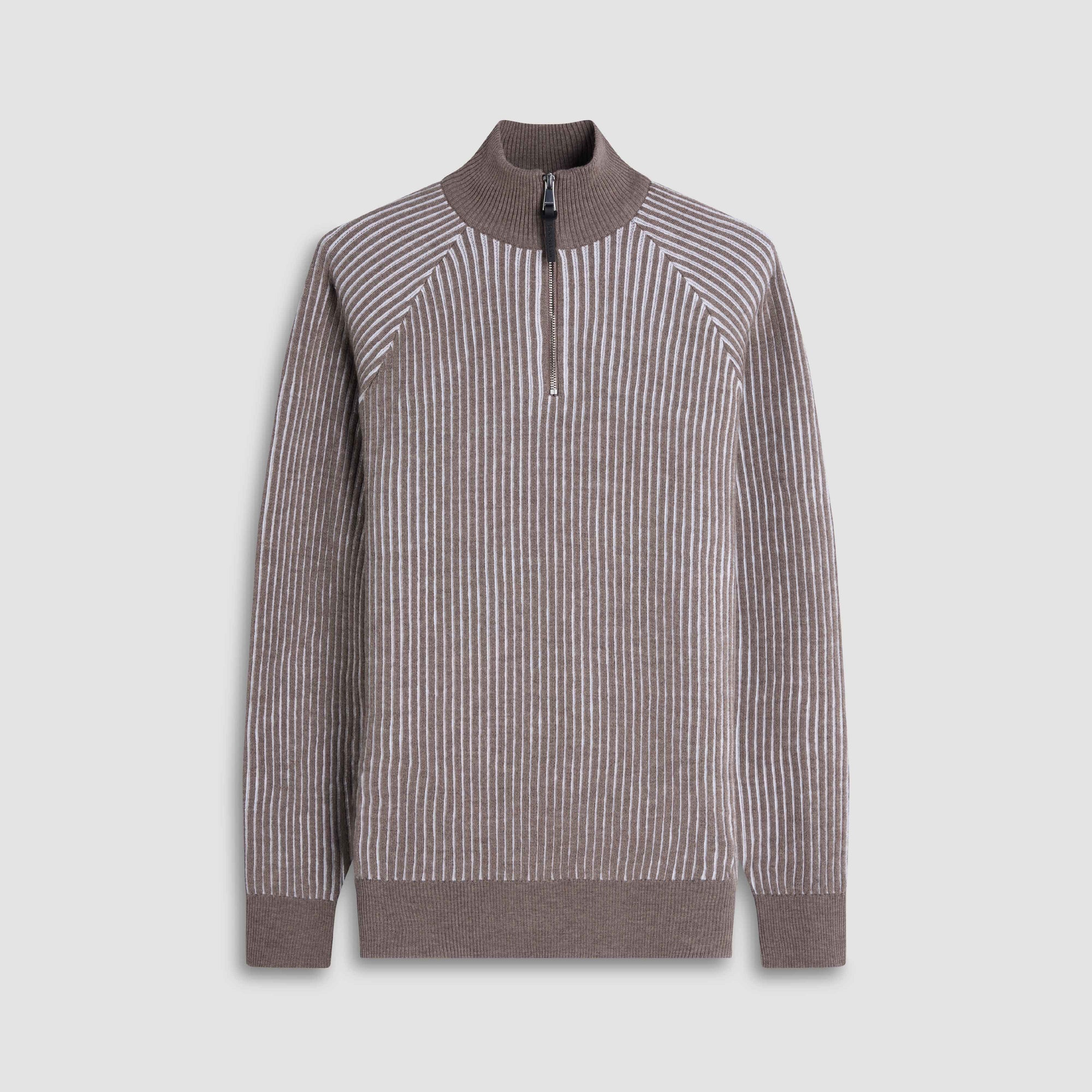 Two-Tone Rib Knit Quarter Zip Sweater