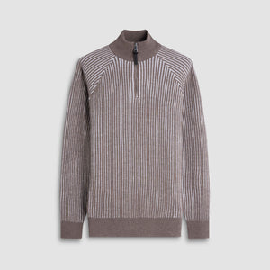 Two-Tone Rib Knit Quarter Zip Sweater