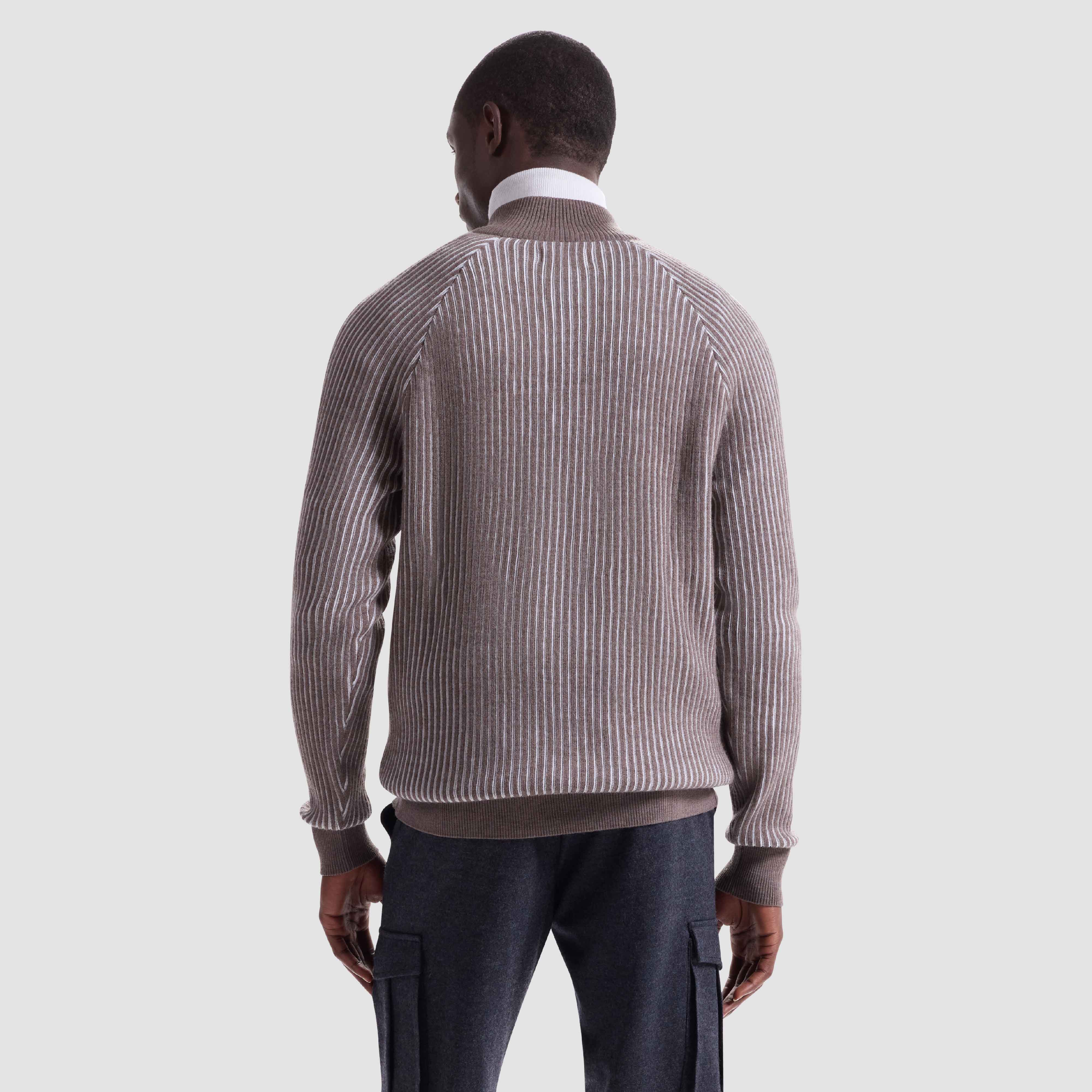 Two-Tone Rib Knit Quarter Zip Sweater in Walnut – BUGATCHI