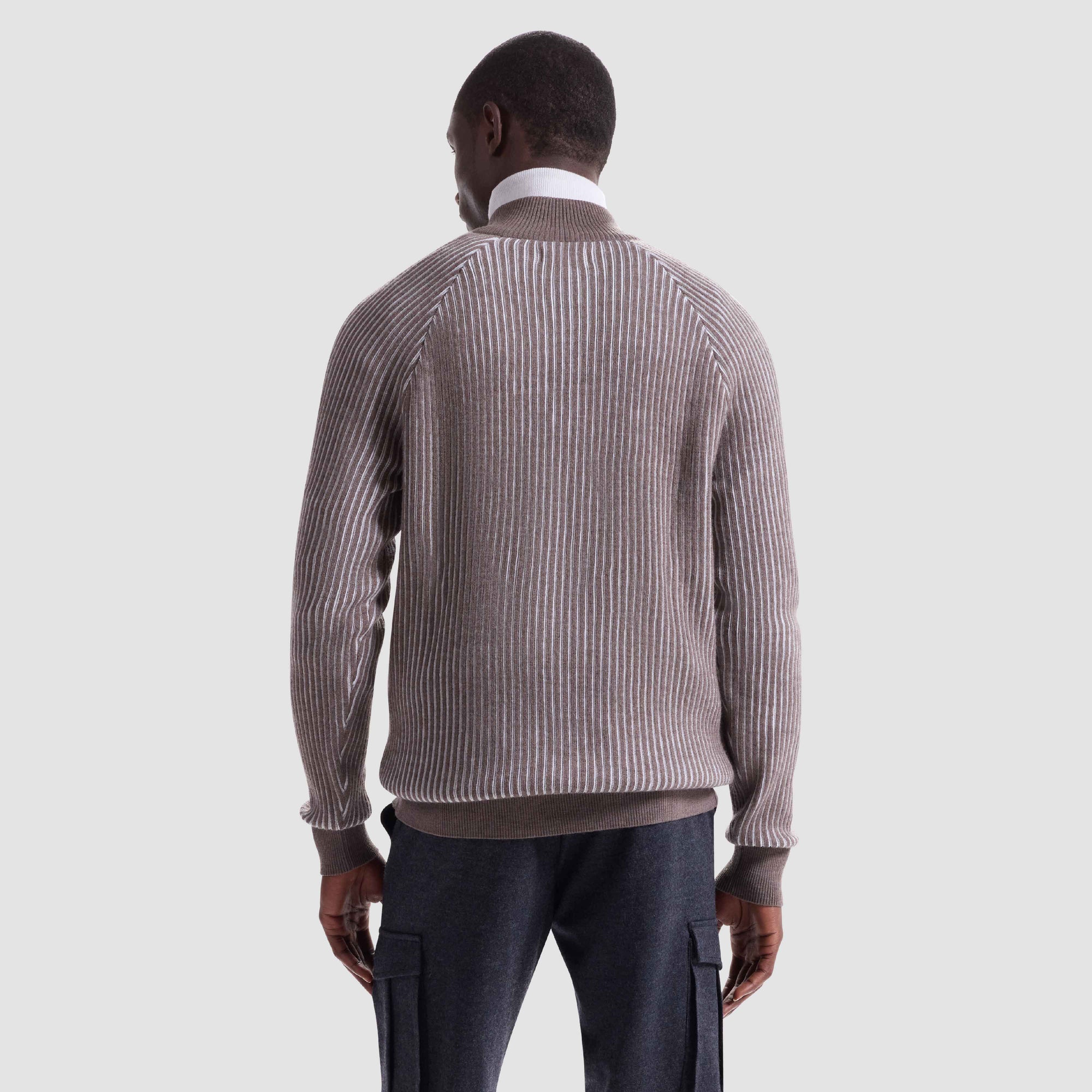 Two-Tone Rib Knit Quarter Zip Sweater