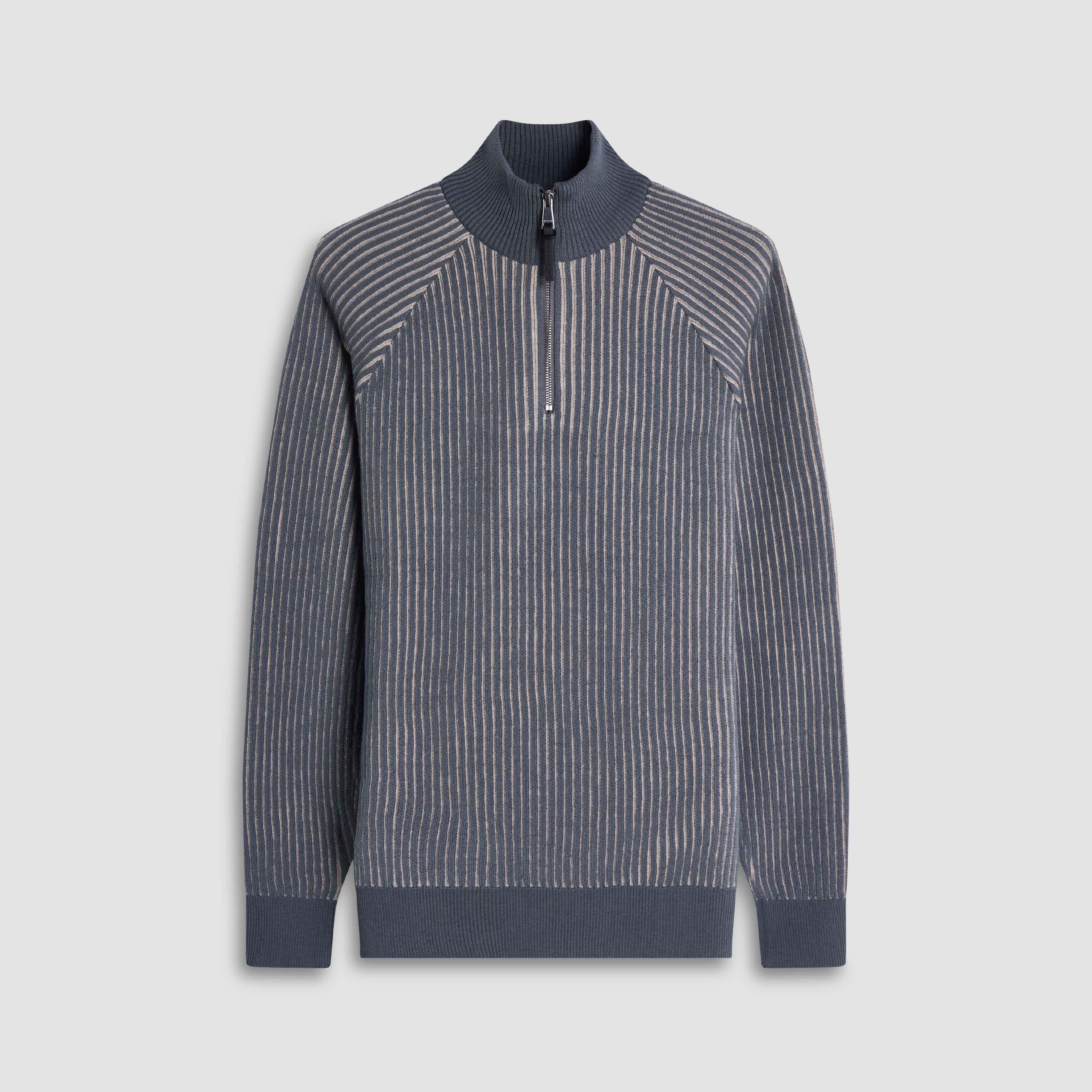 Two-Tone Rib Knit Quarter Zip Sweater – BUGATCHI