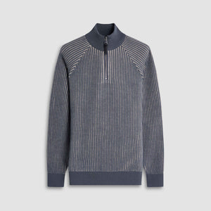Two-Tone Rib Knit Quarter Zip Sweater