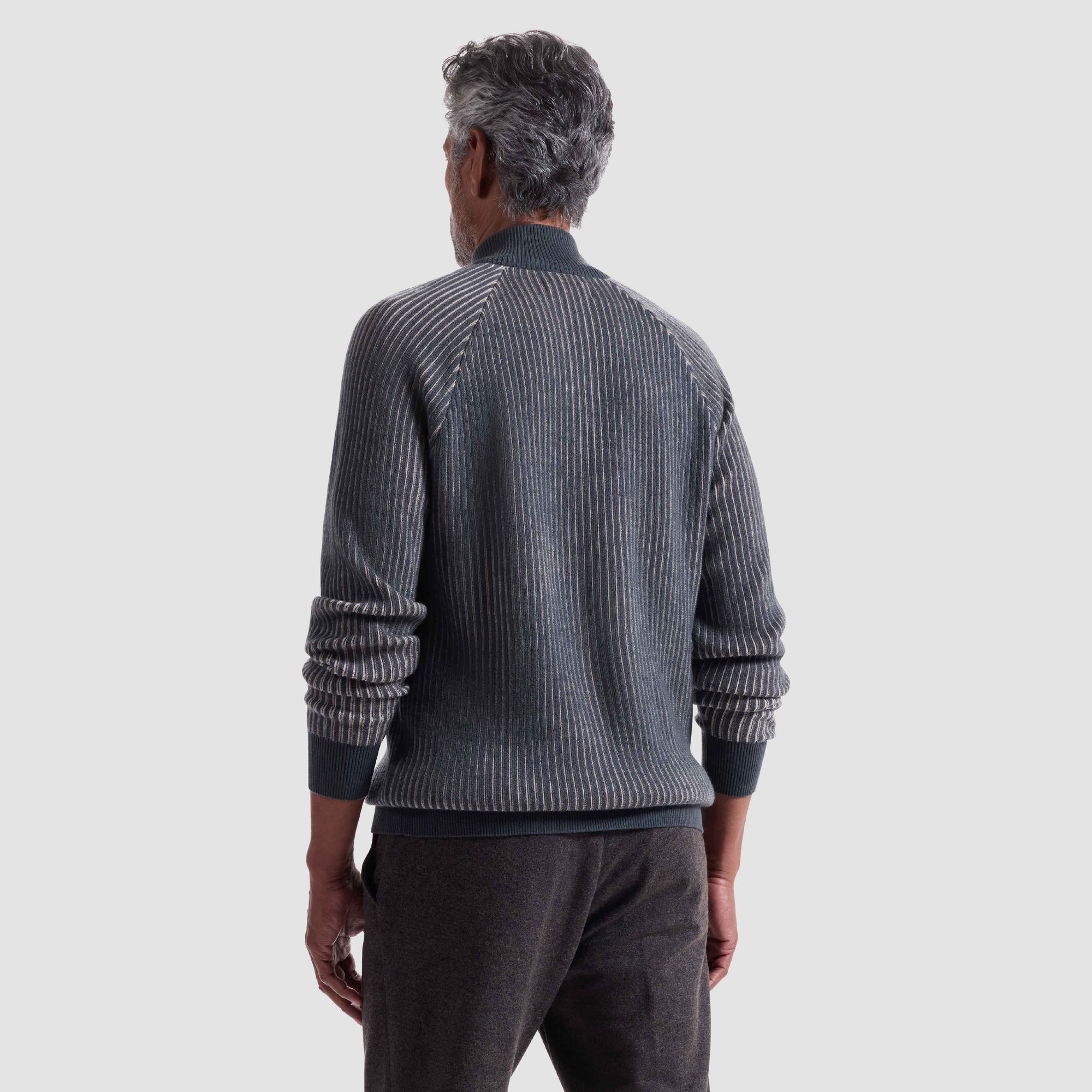 Two-Tone Rib Knit Quarter Zip Sweater