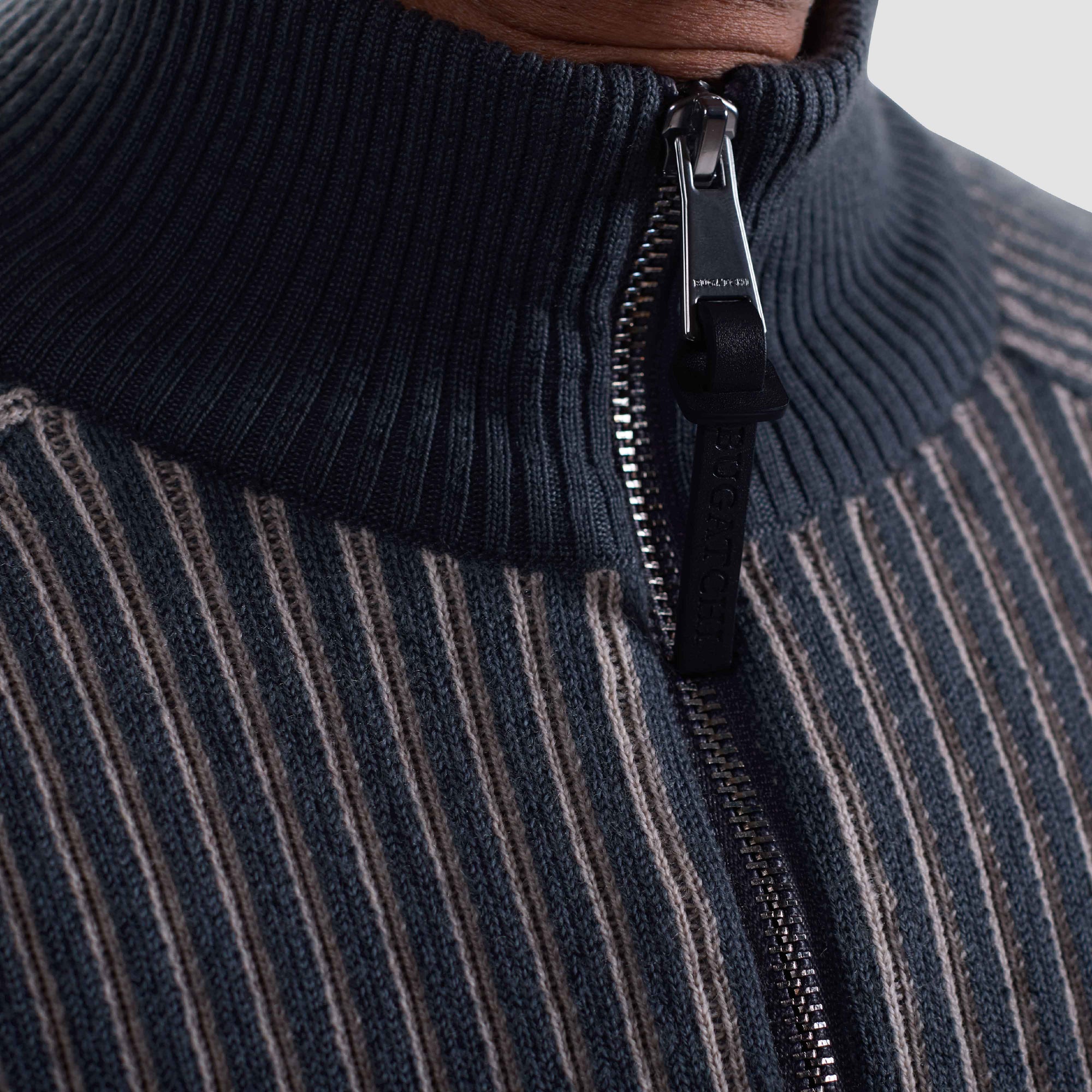 Two-Tone Rib Knit Quarter Zip Sweater