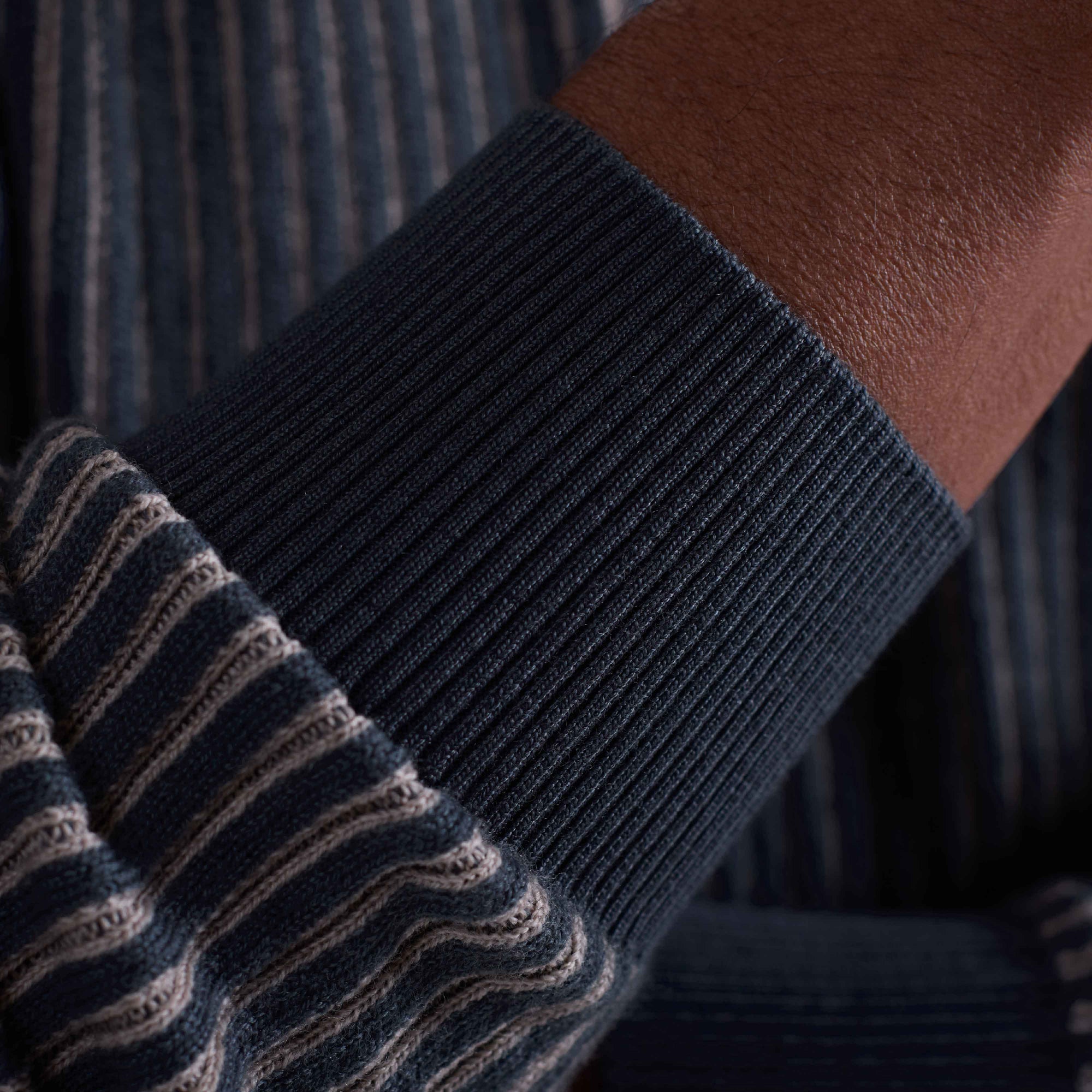 Two-Tone Rib Knit Quarter Zip Sweater