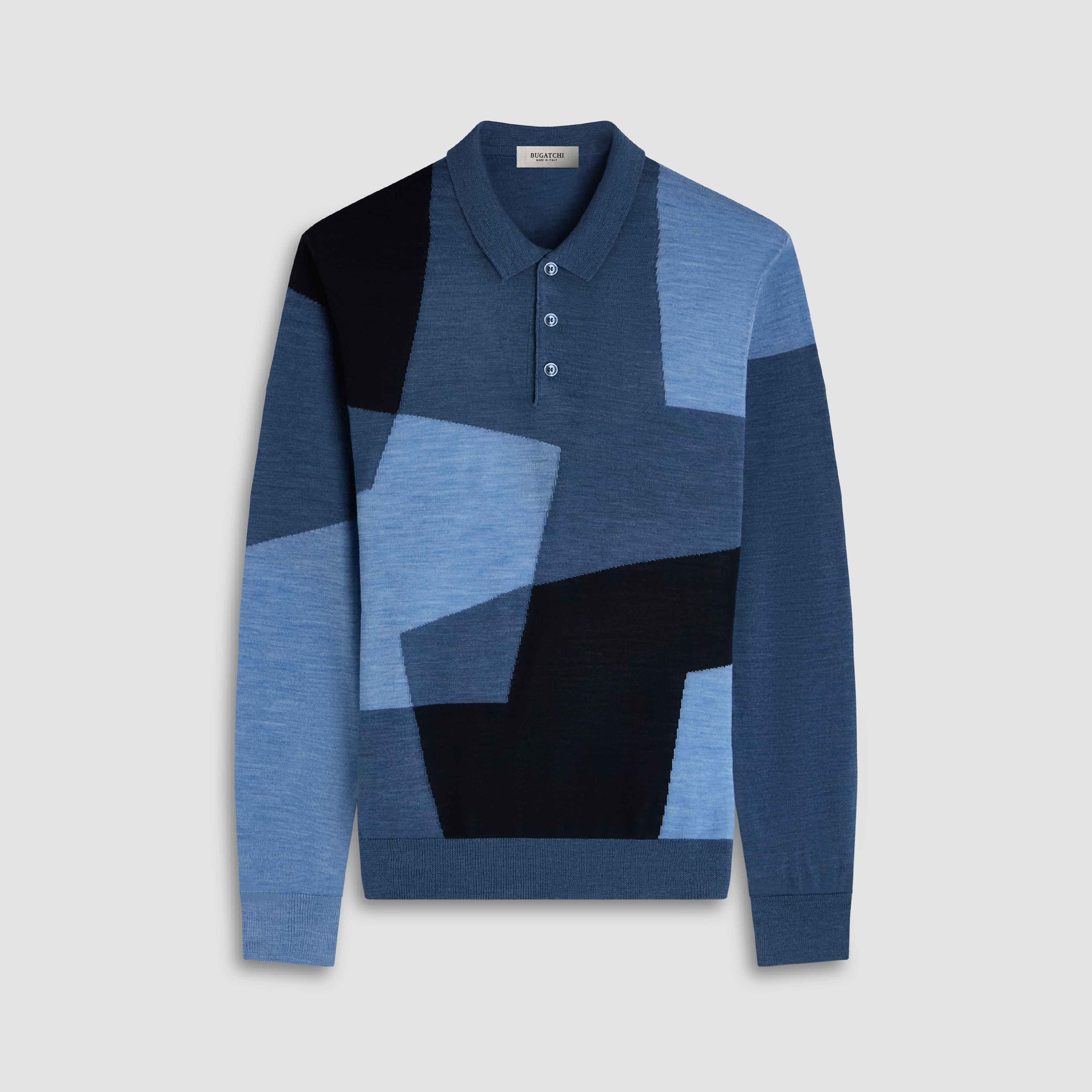 Geometric Intarsia Merino Polo Sweater