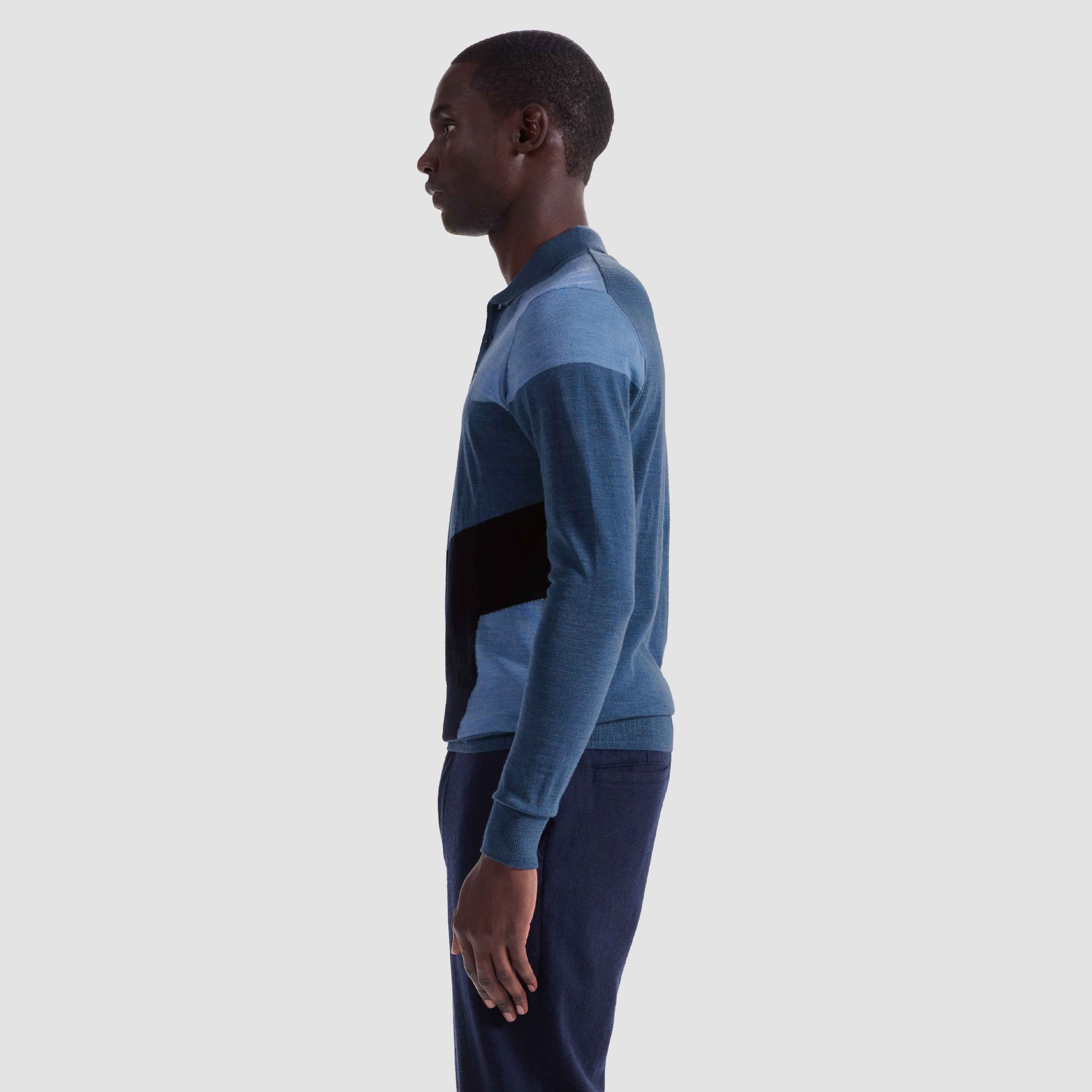 Geometric Intarsia Merino Polo Sweater