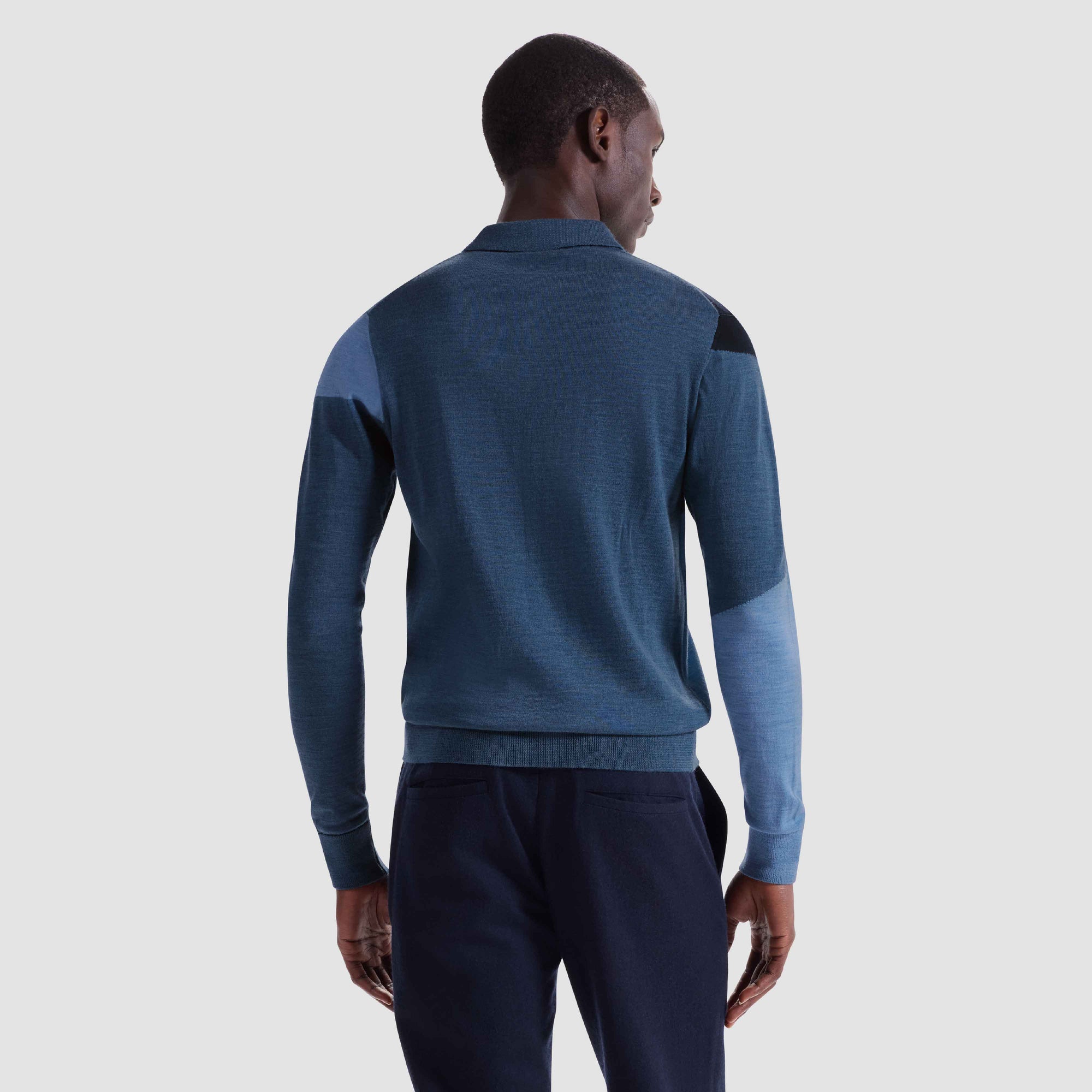 Geometric Intarsia Merino Polo Sweater