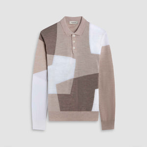 Geometric Intarsia Merino Polo Sweater