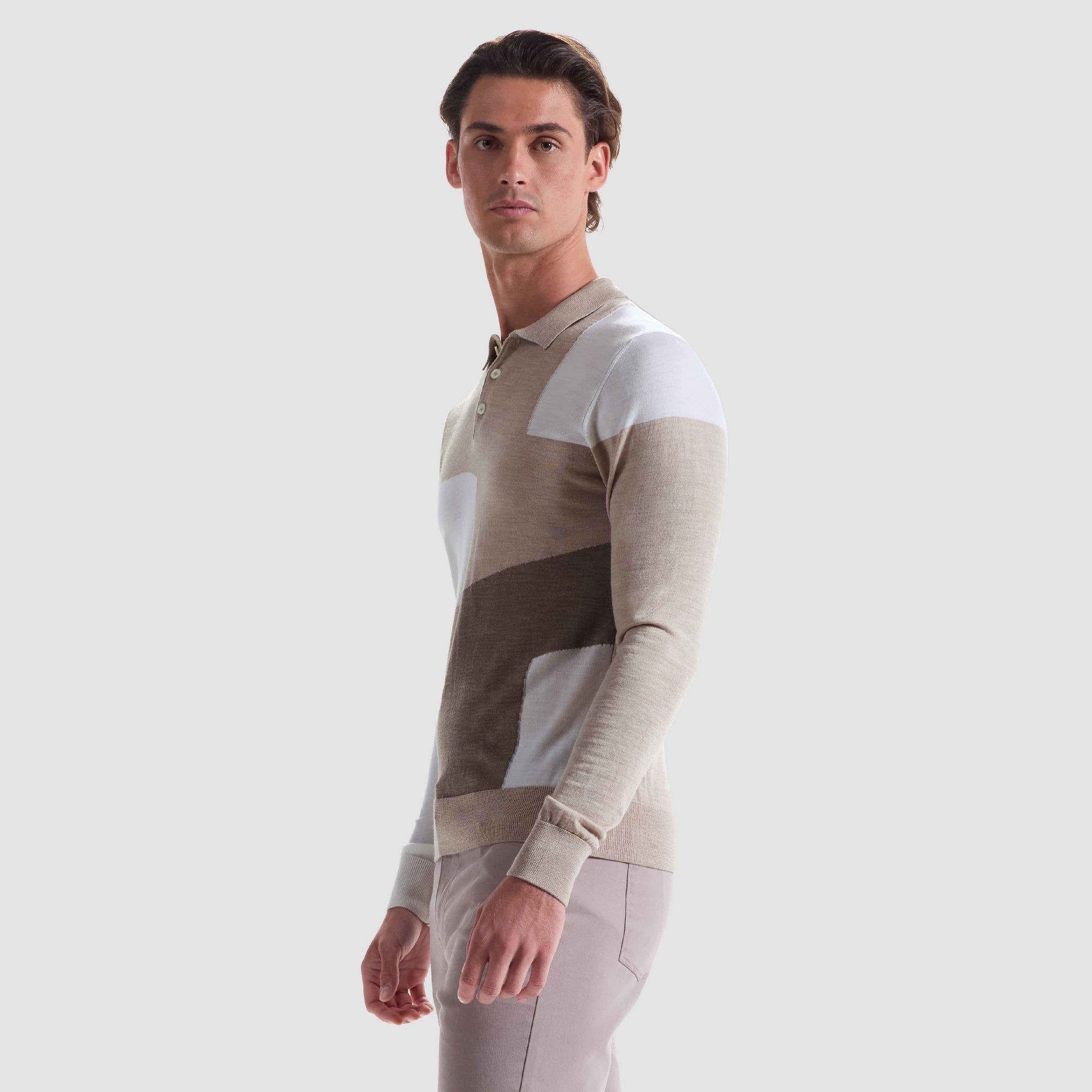 Geometric Intarsia Merino Polo Sweater