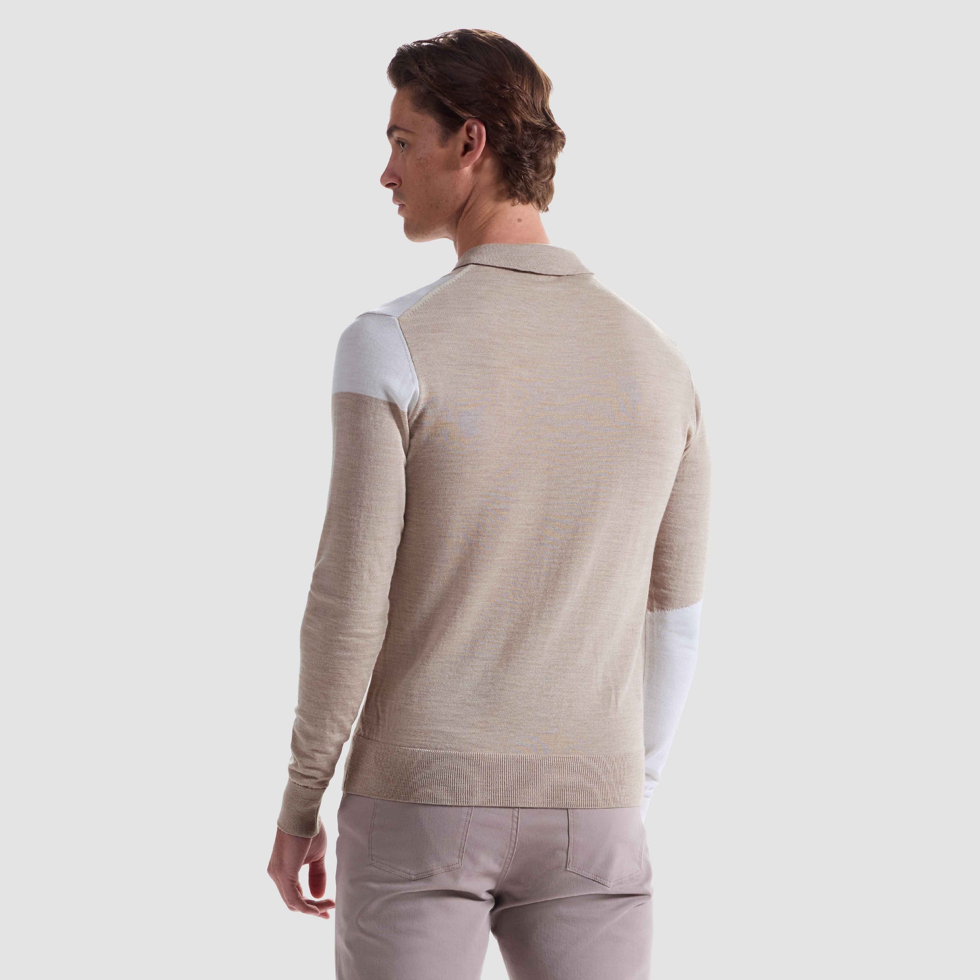 Geometric Intarsia Merino Polo Sweater
