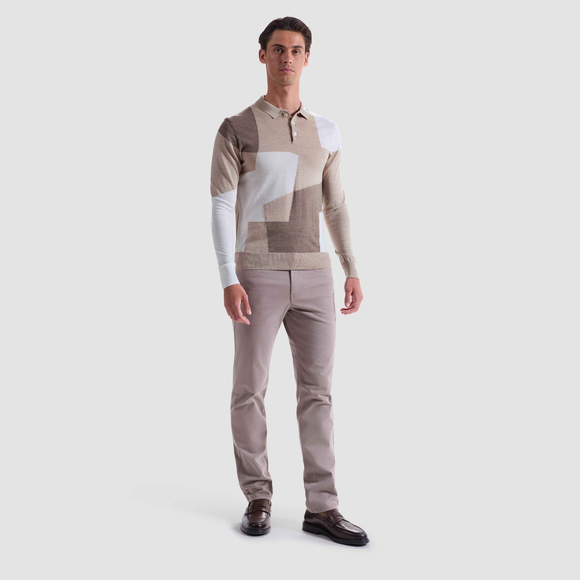 Geometric Intarsia Merino Polo Sweater