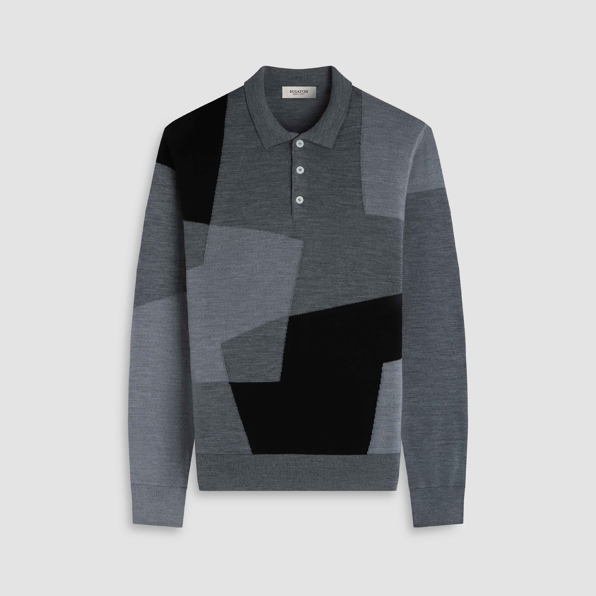 Geometric Intarsia Merino Polo Sweater