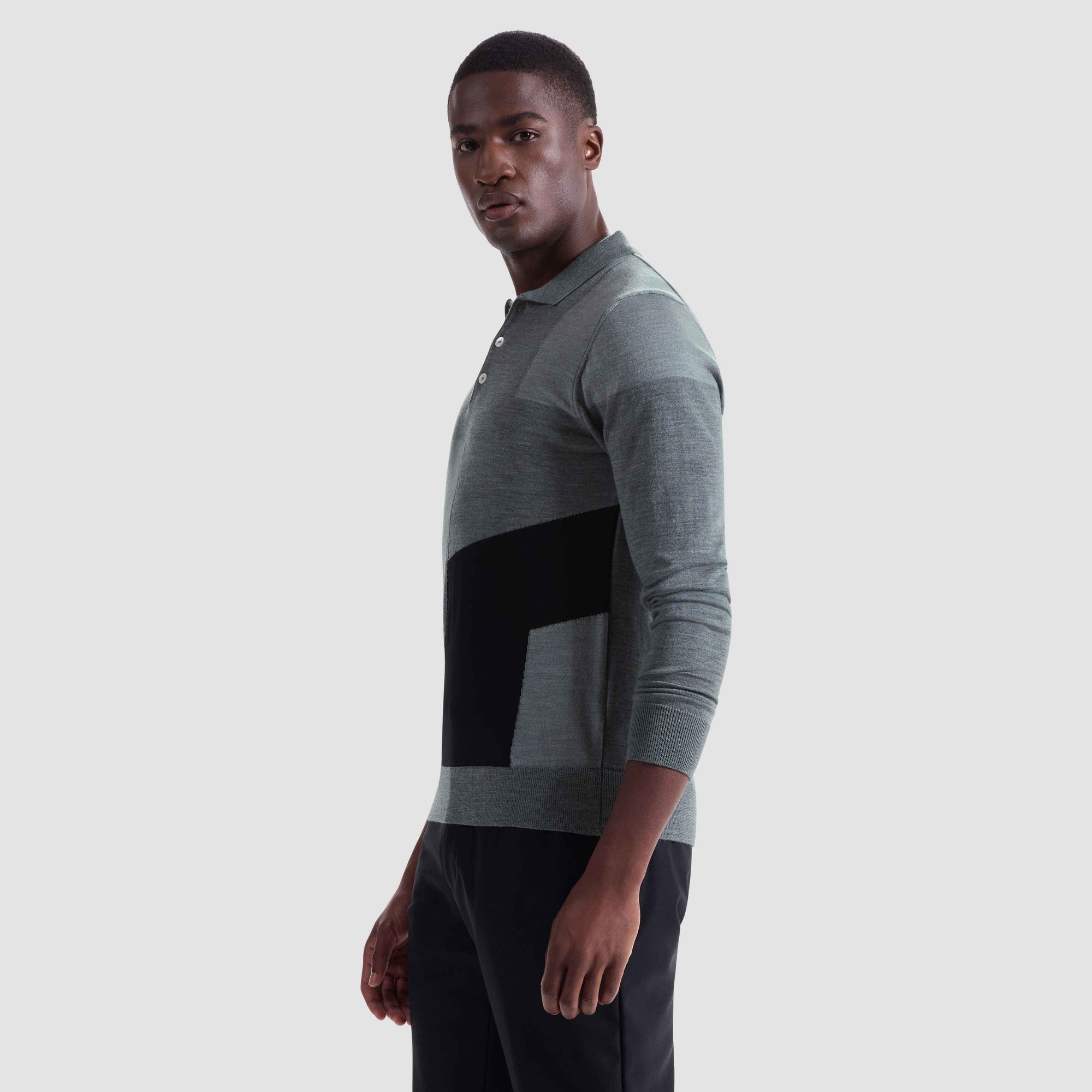 Geometric Intarsia Merino Polo Sweater