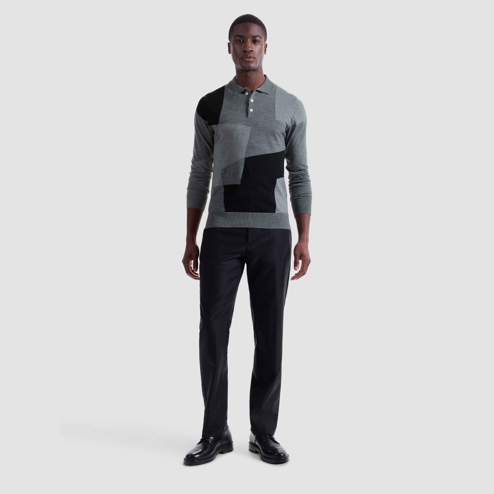 Geometric Intarsia Merino Polo Sweater