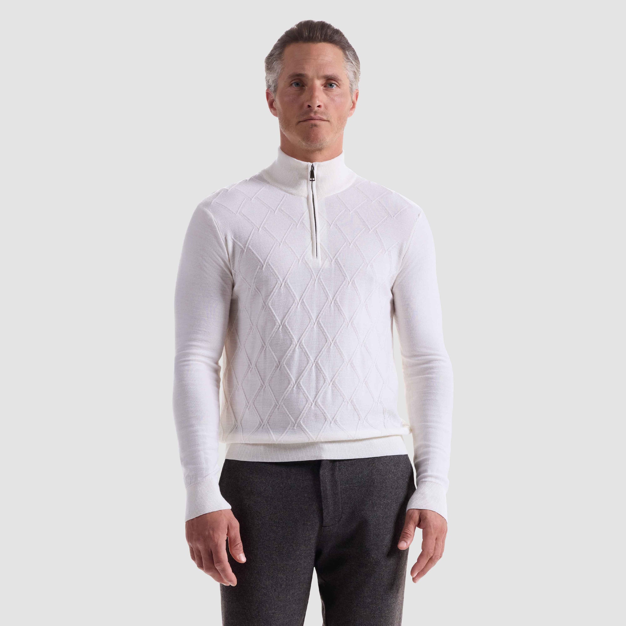Diamond Stitch Merino-Silk Quarter-Zip Sweater