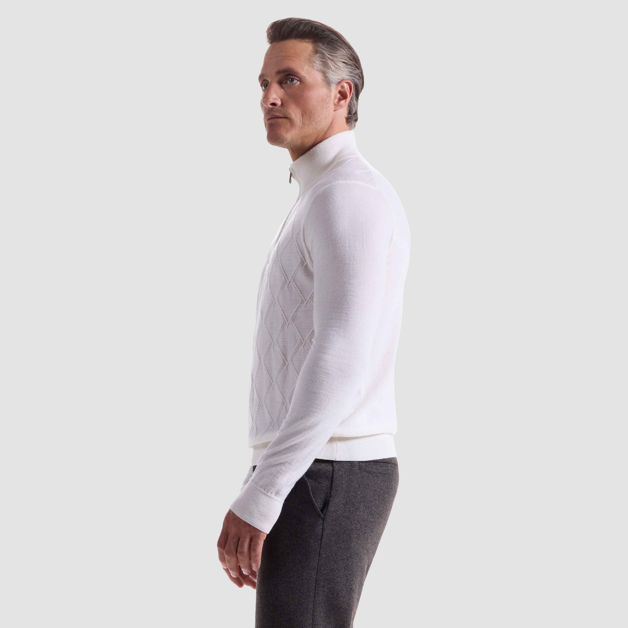 Diamond Stitch Merino-Silk Quarter-Zip Sweater