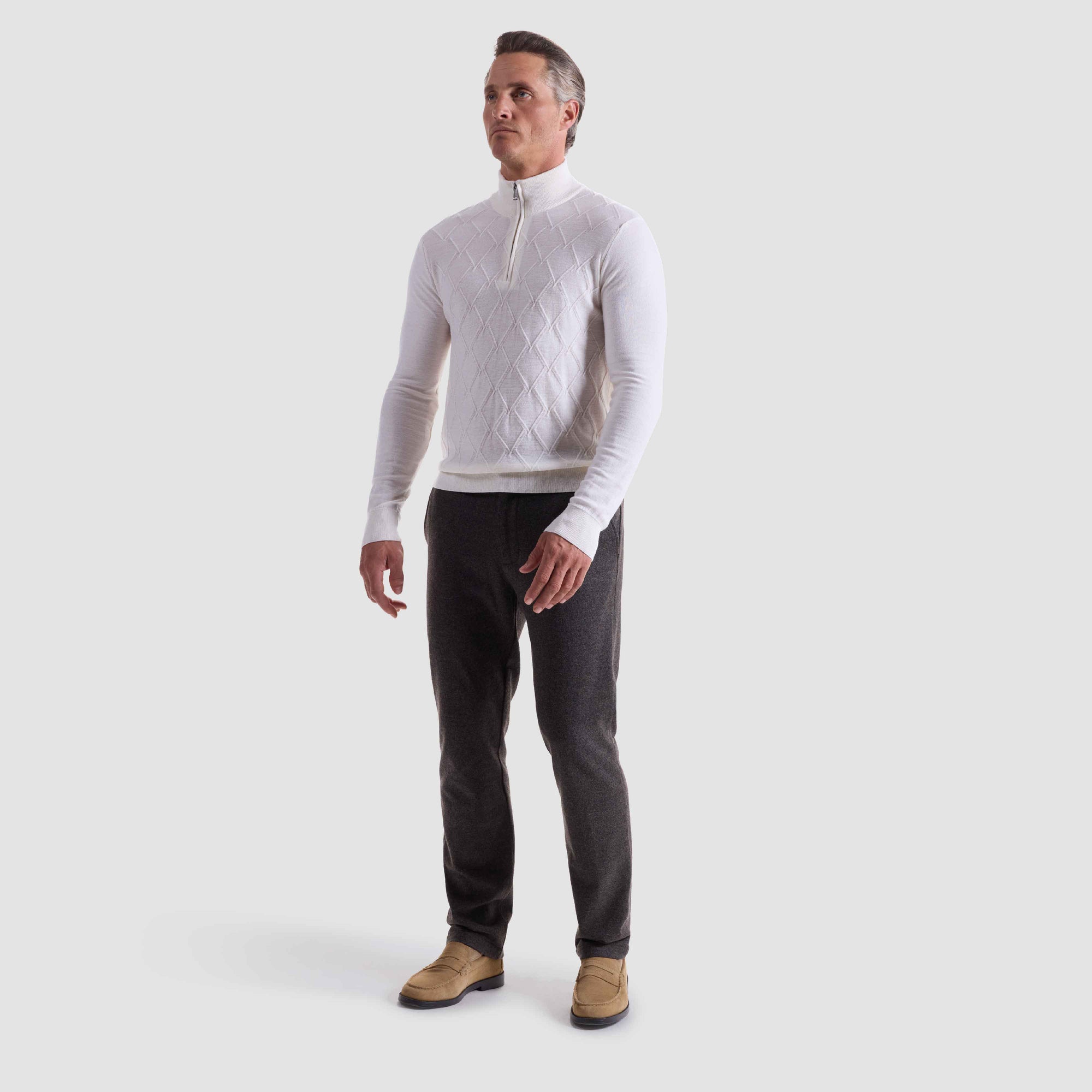 Diamond Stitch Merino-Silk Quarter-Zip Sweater
