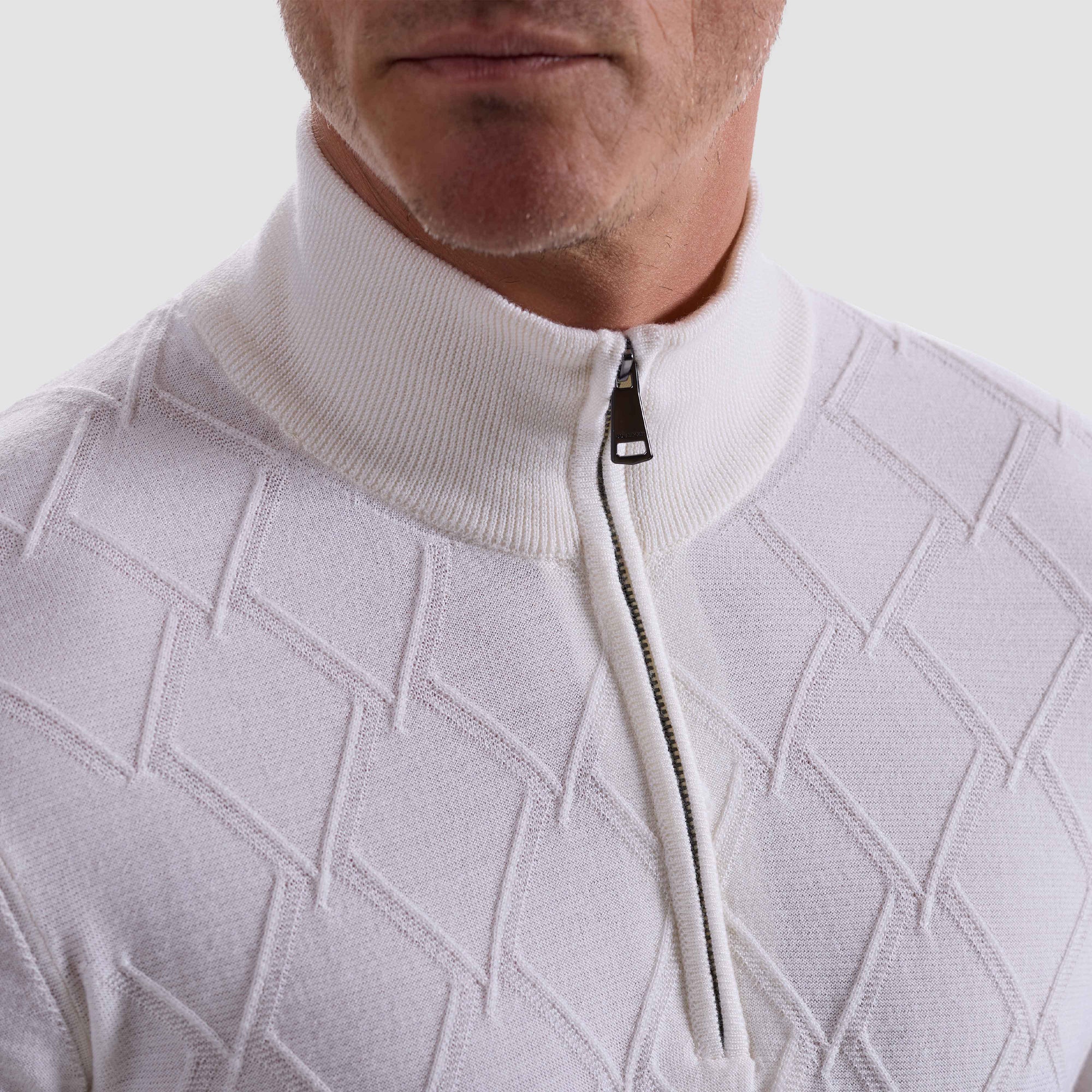 Diamond Stitch Merino-Silk Quarter-Zip Sweater